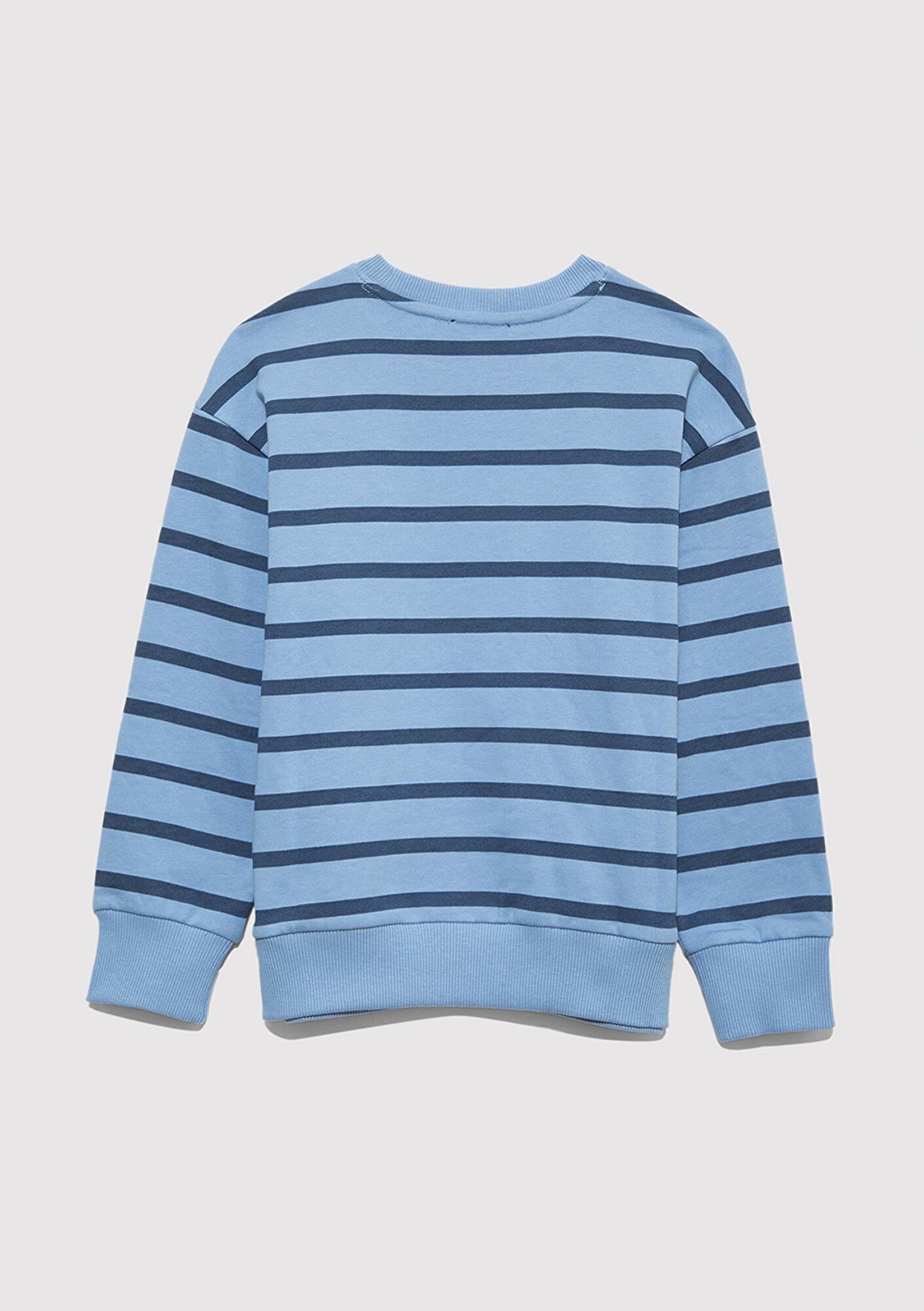 Mavi Mavi Logo Çizgili Mavi Sweatshirt 6S10144-90780