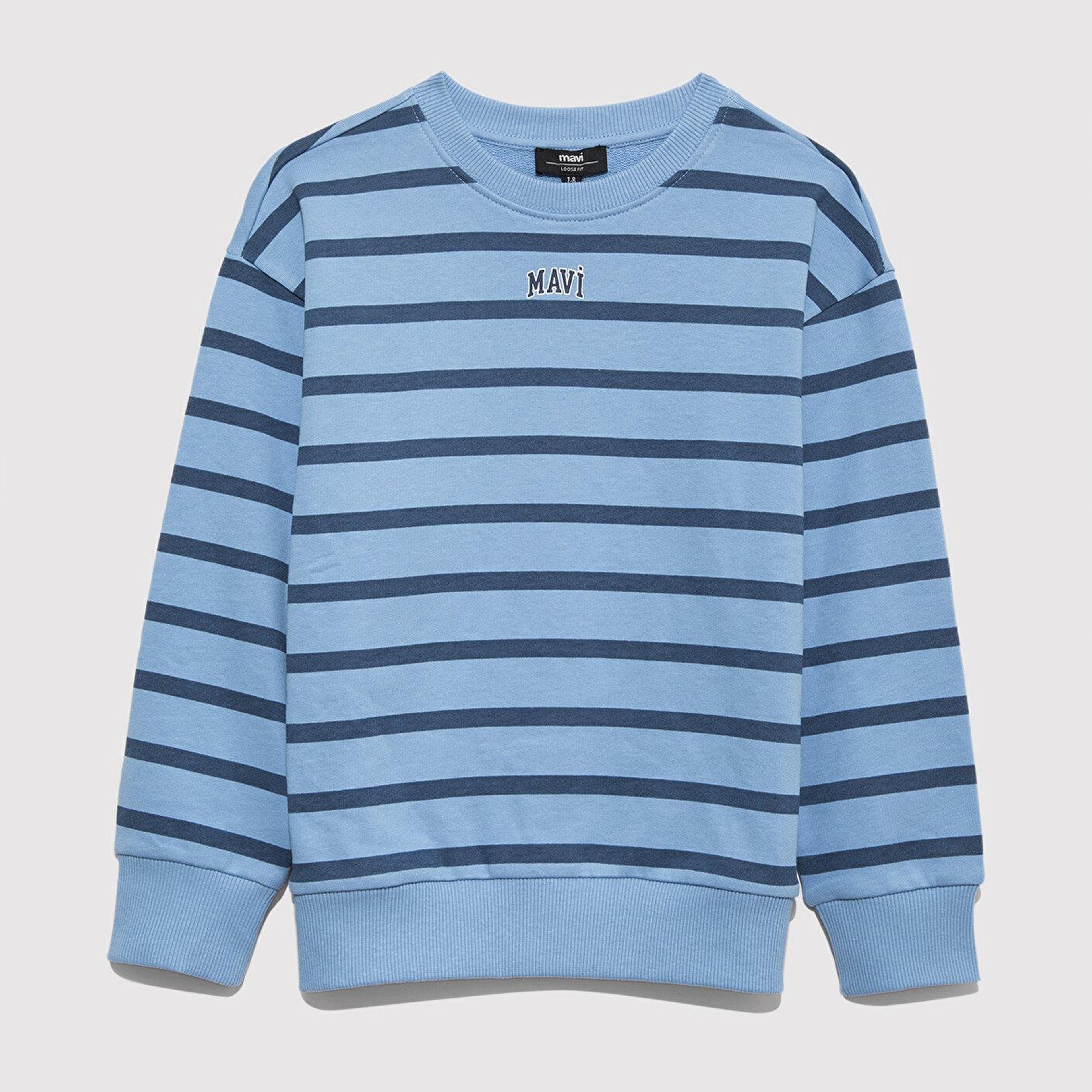 Mavi Mavi Logo Çizgili Mavi Sweatshirt 6S10144-90780