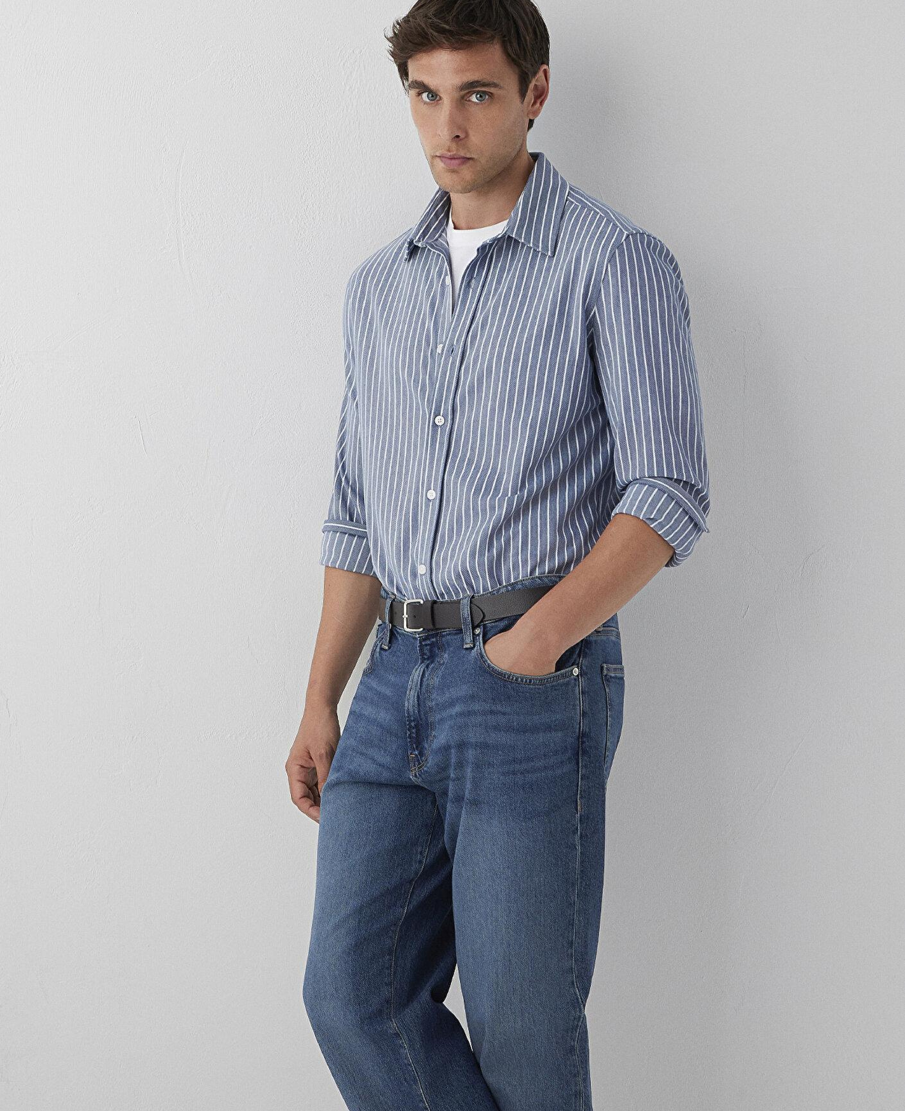 Mavi Çizgili Mavi Gömlek Slim Fit / Dar Kesim 0211404-91333