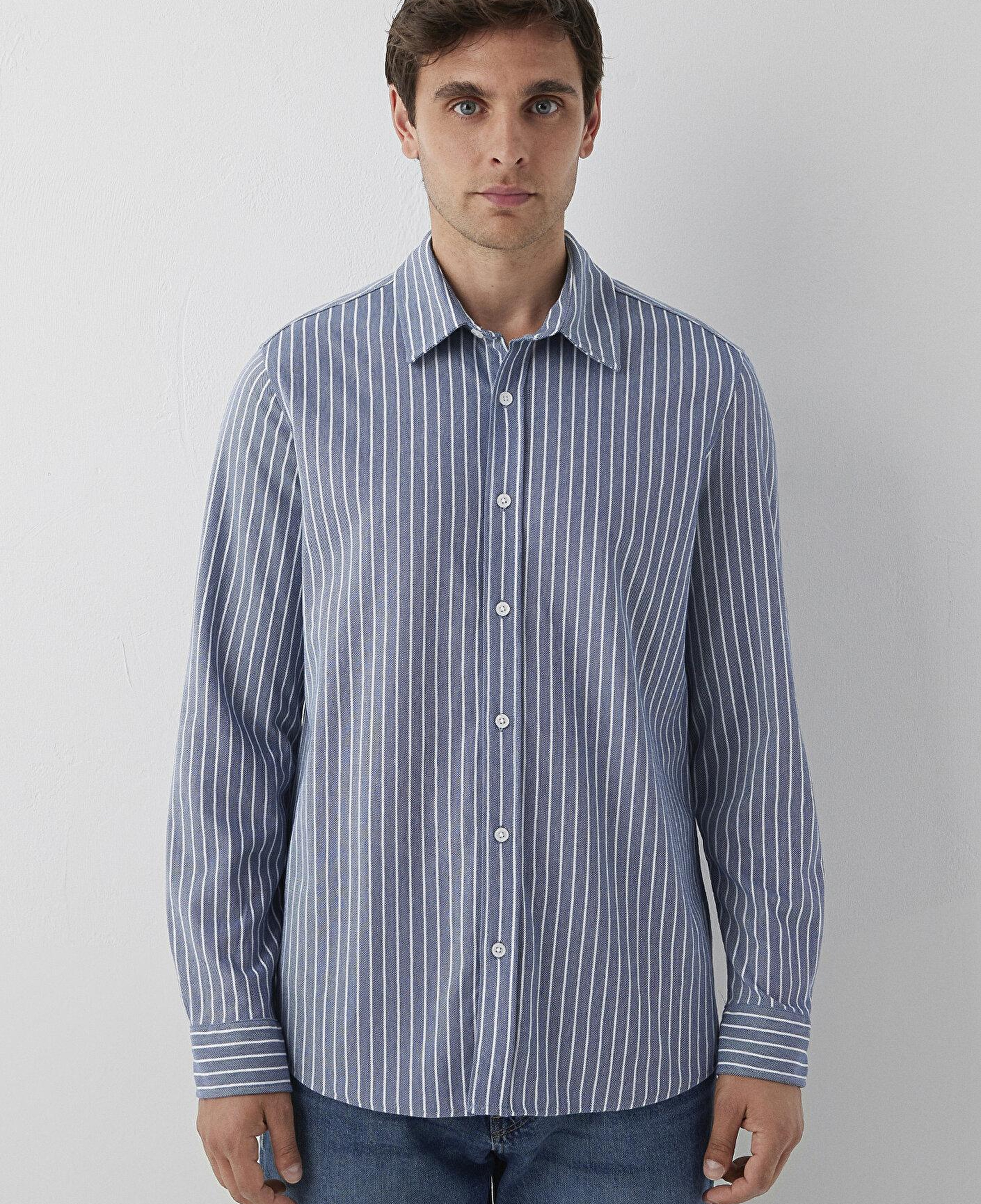 Mavi Çizgili Mavi Gömlek Slim Fit / Dar Kesim 0211404-91333
