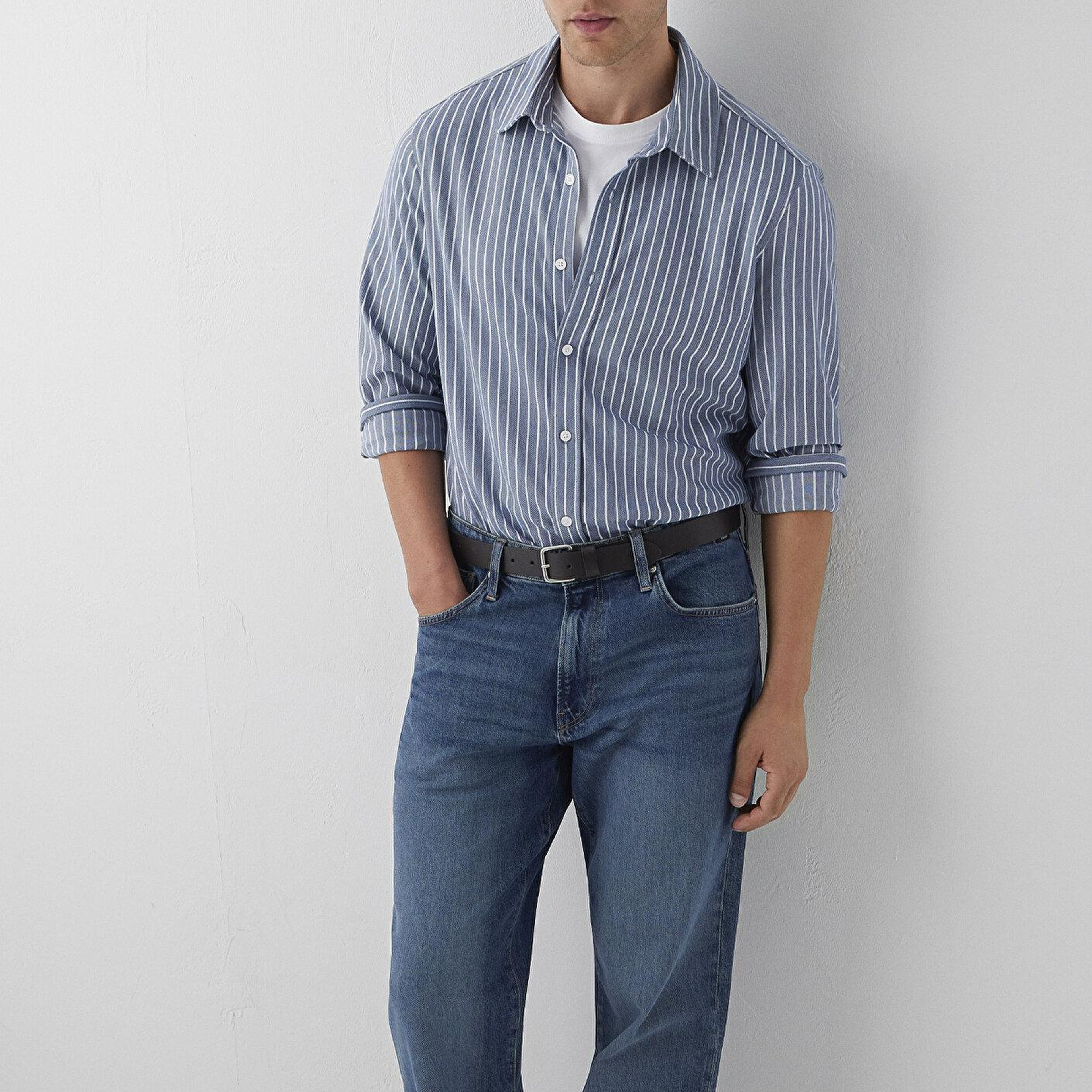 Mavi Çizgili Mavi Gömlek Slim Fit / Dar Kesim 0211404-91333