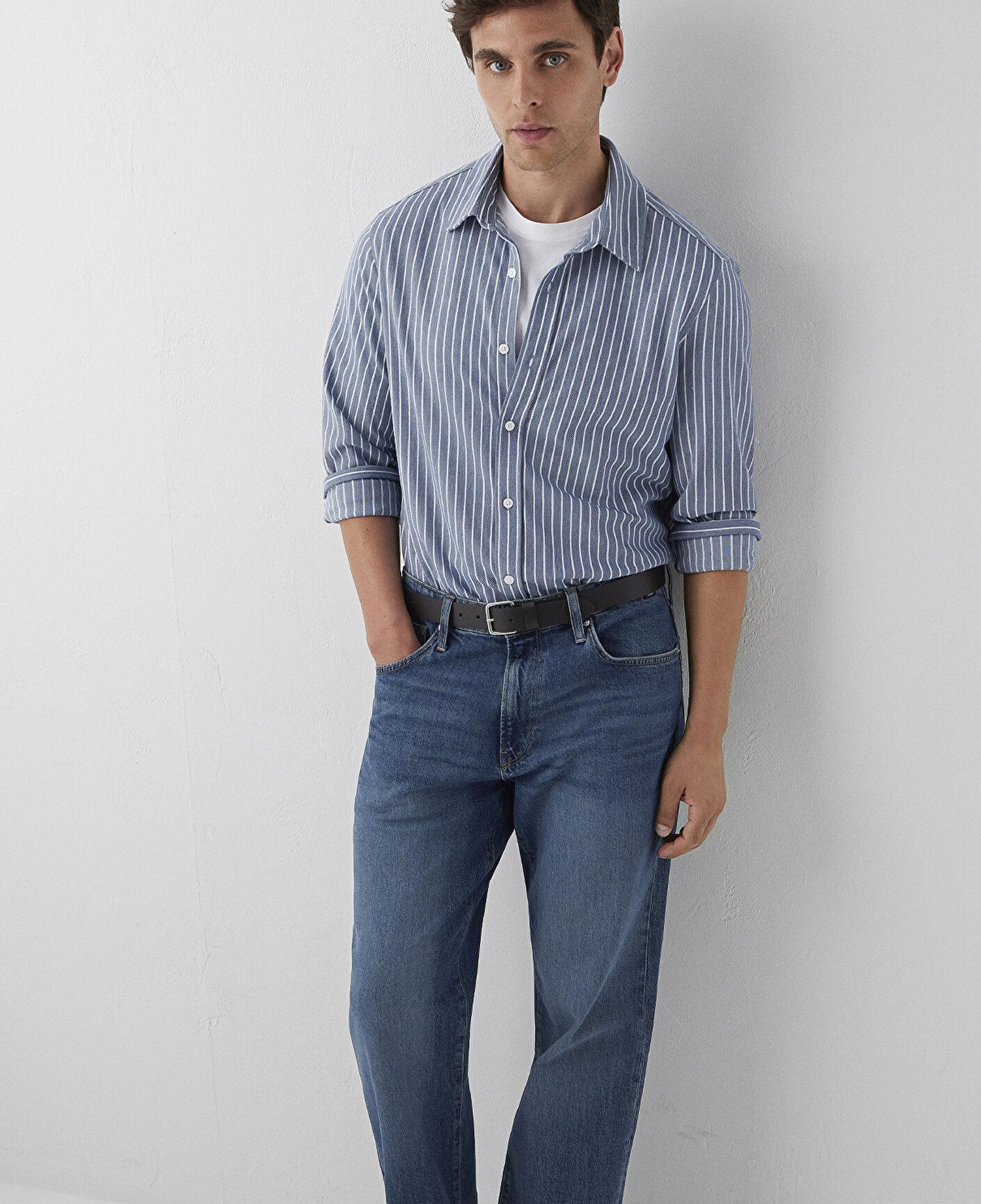 Mavi Çizgili Mavi Gömlek Slim Fit / Dar Kesim 0211404-91333