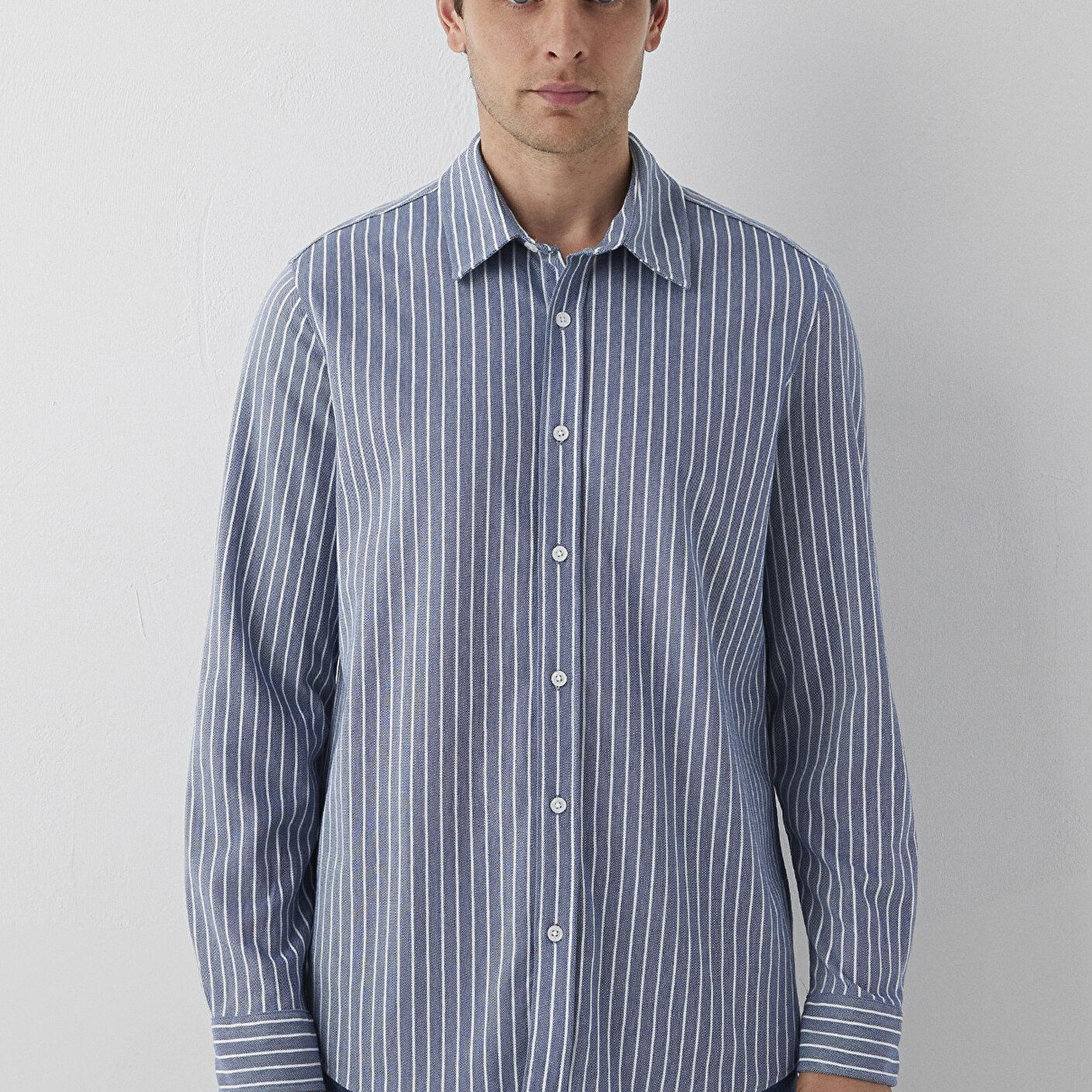 Mavi Çizgili Mavi Gömlek Slim Fit / Dar Kesim 0211404-91333