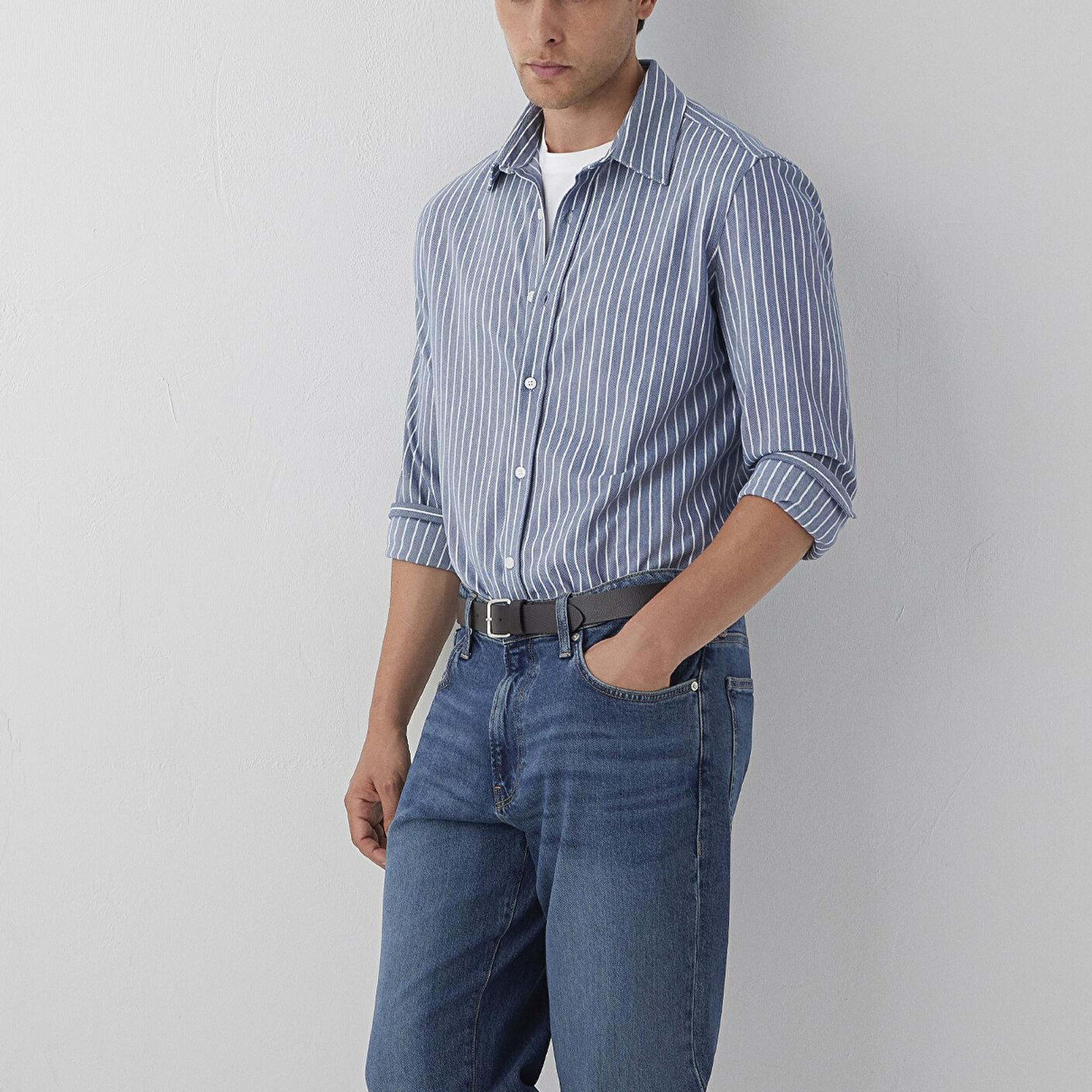 Mavi Çizgili Mavi Gömlek Slim Fit / Dar Kesim 0211404-91333