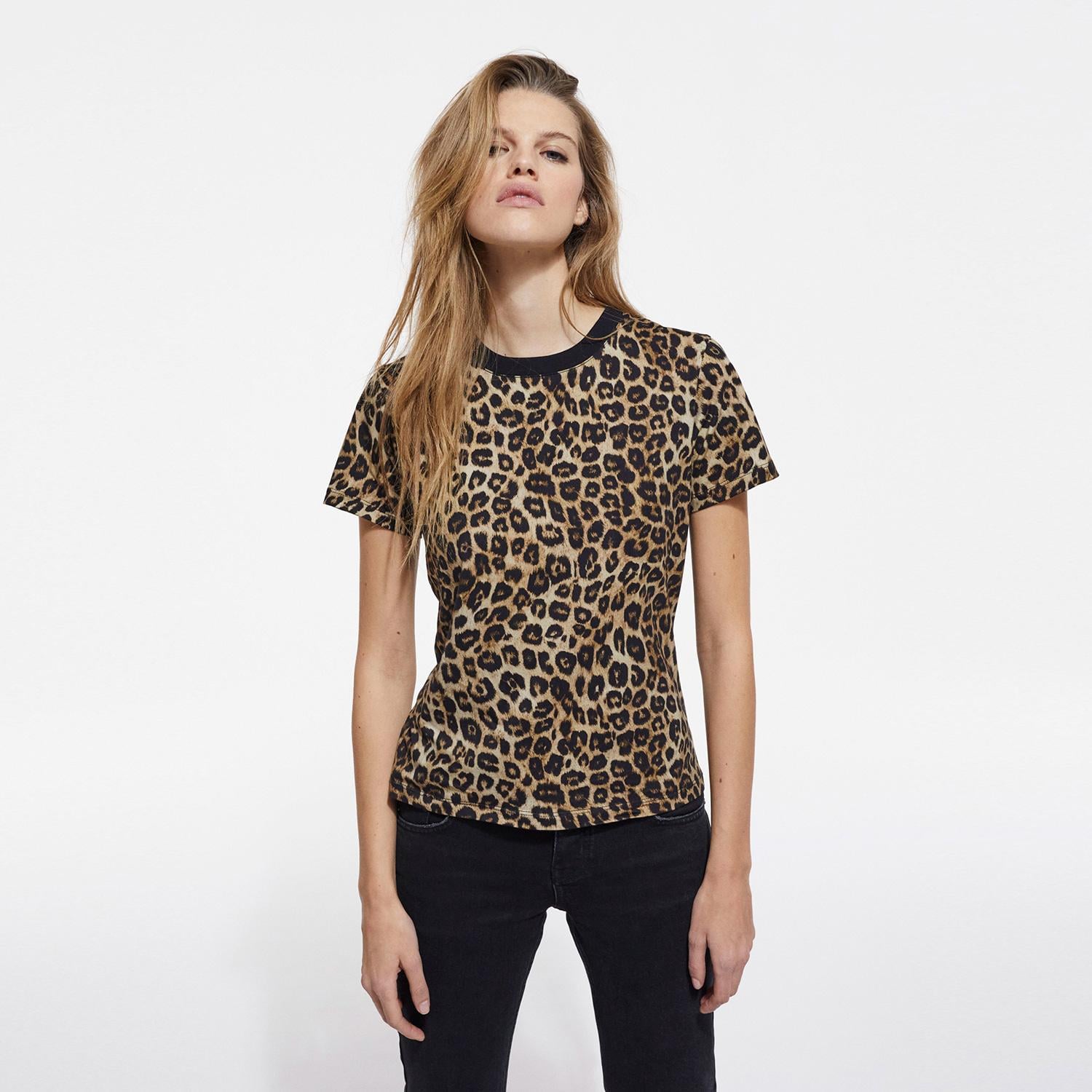 KADIN LEOPAR BASKILI T-SHIRT