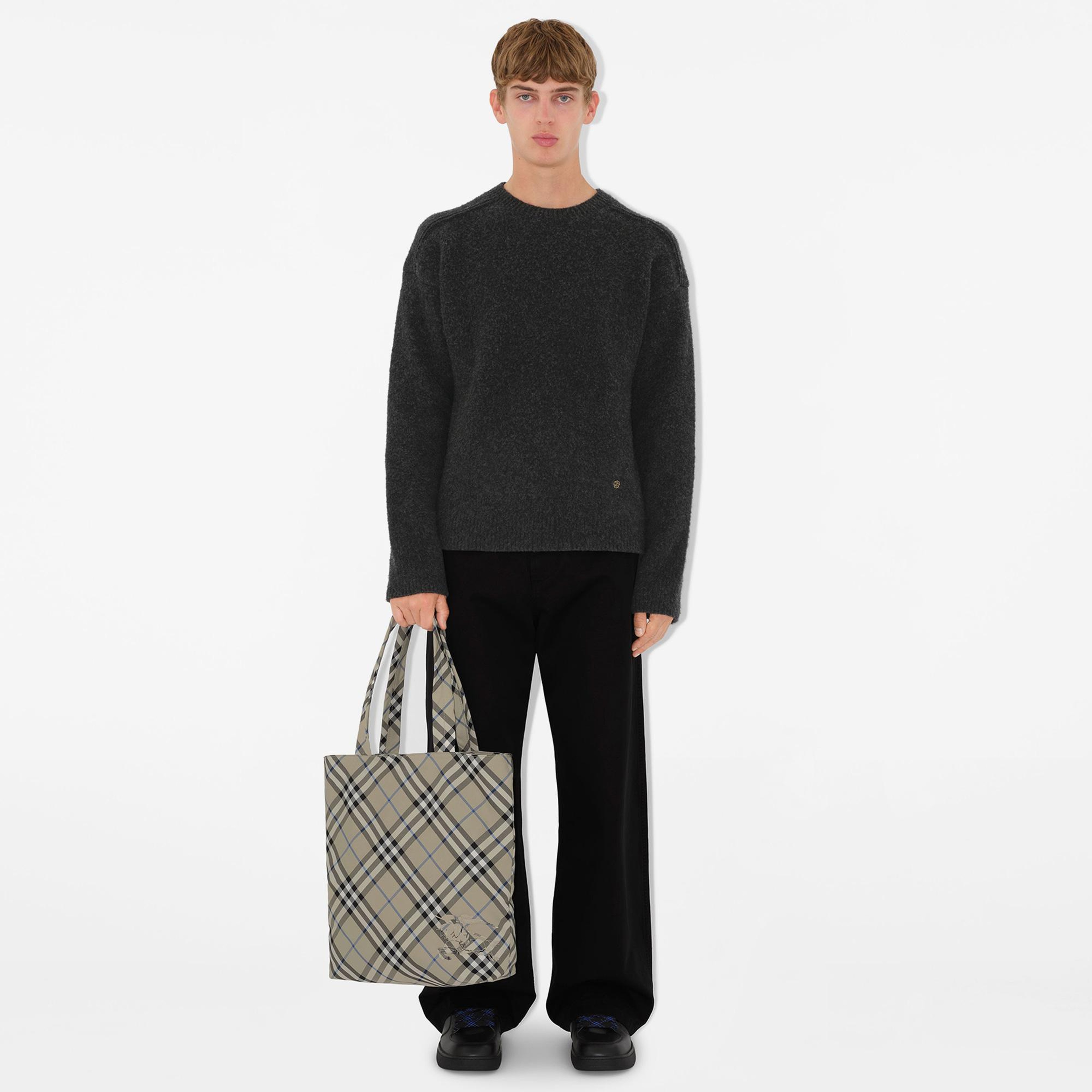 Burberry Check Tote Erkek Krem Rengi El Çantası