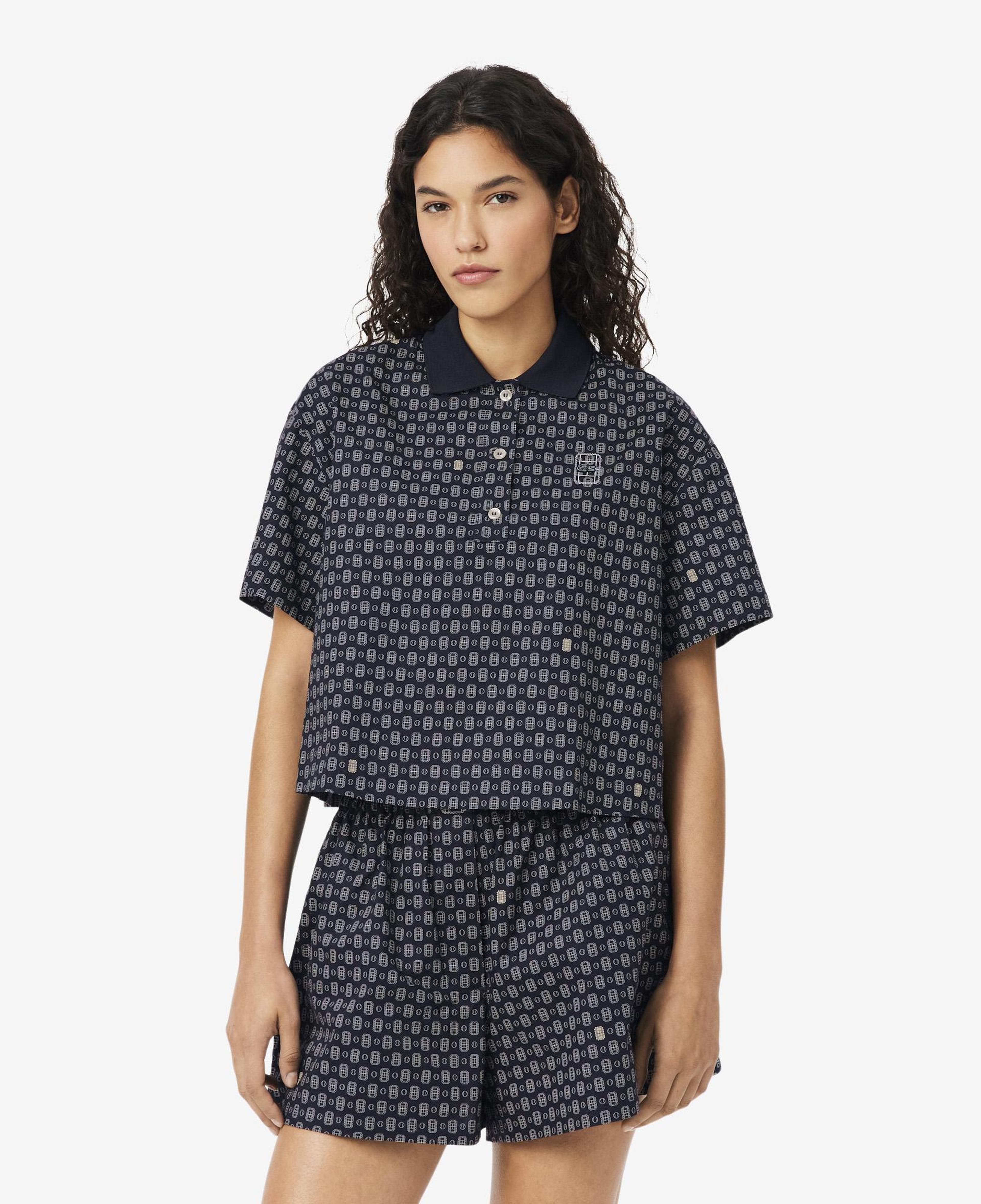 Kadın Oversize Fit Desenli Lacivert Polo