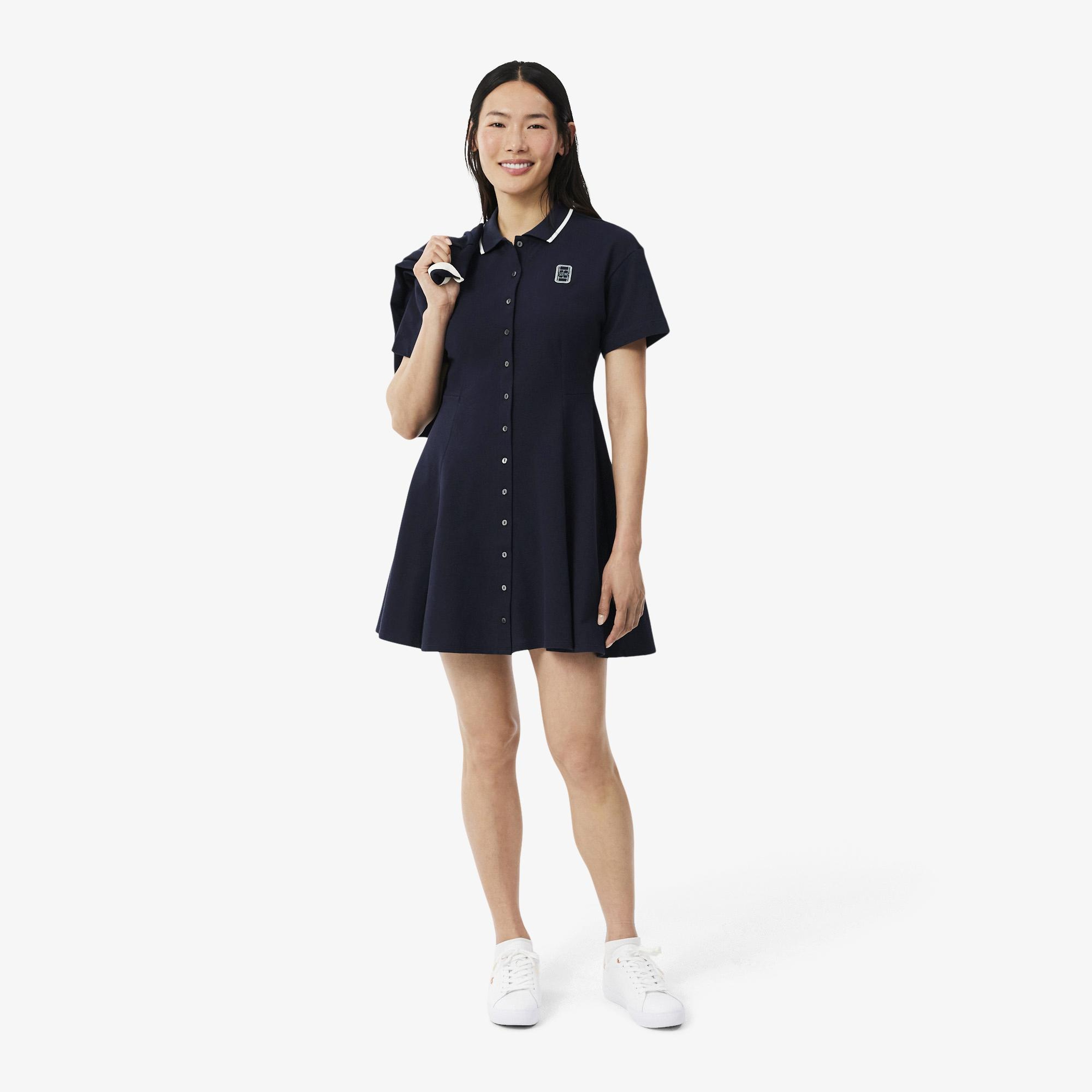Kadın Flare Fit Kısa Kollu Polo Yaka Lacivert Elbise