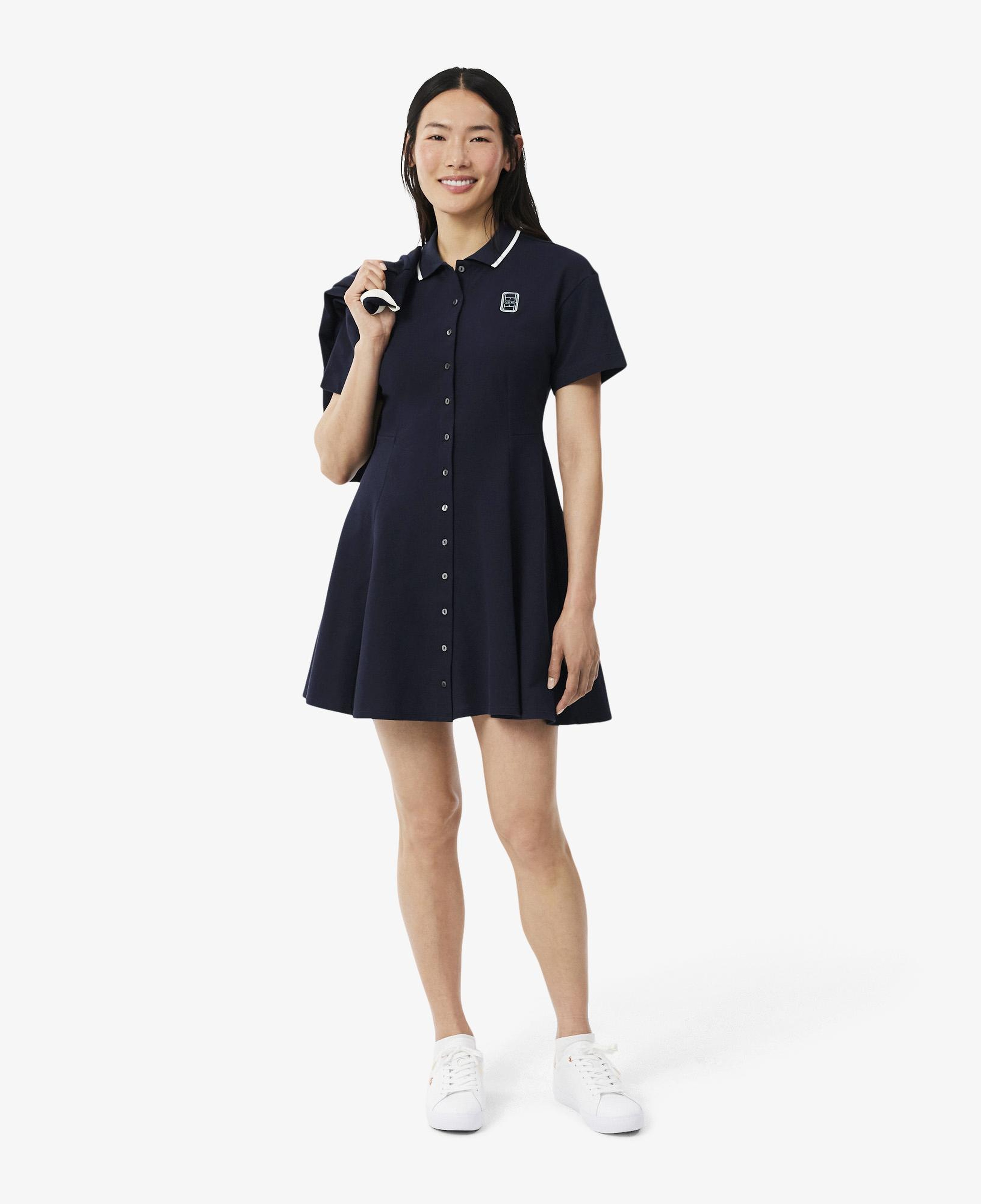 Kadın Flare Fit Kısa Kollu Polo Yaka Lacivert Elbise