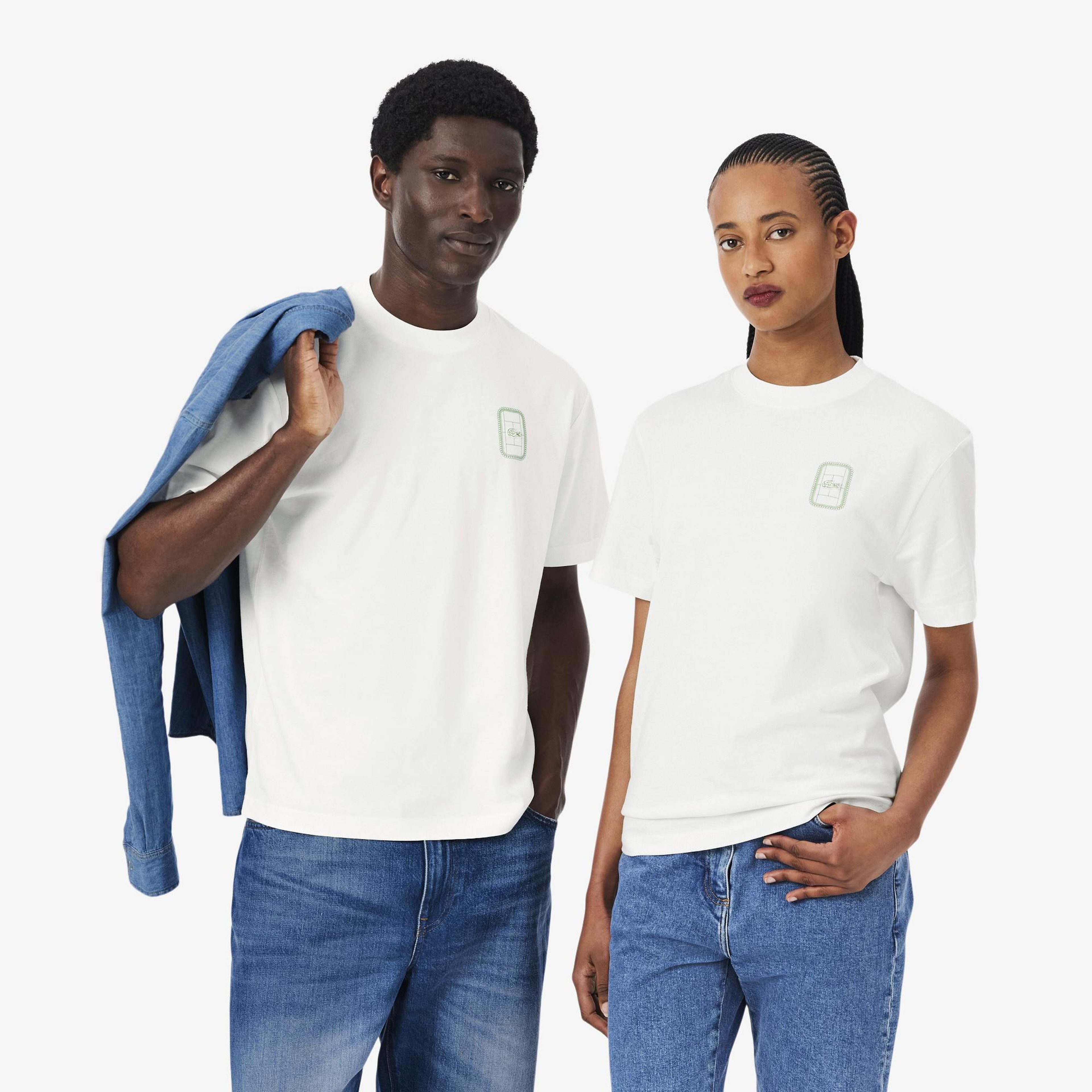 Unisex Classic Fit Bisiklet Yaka Baskılı Beyaz T-Shirt