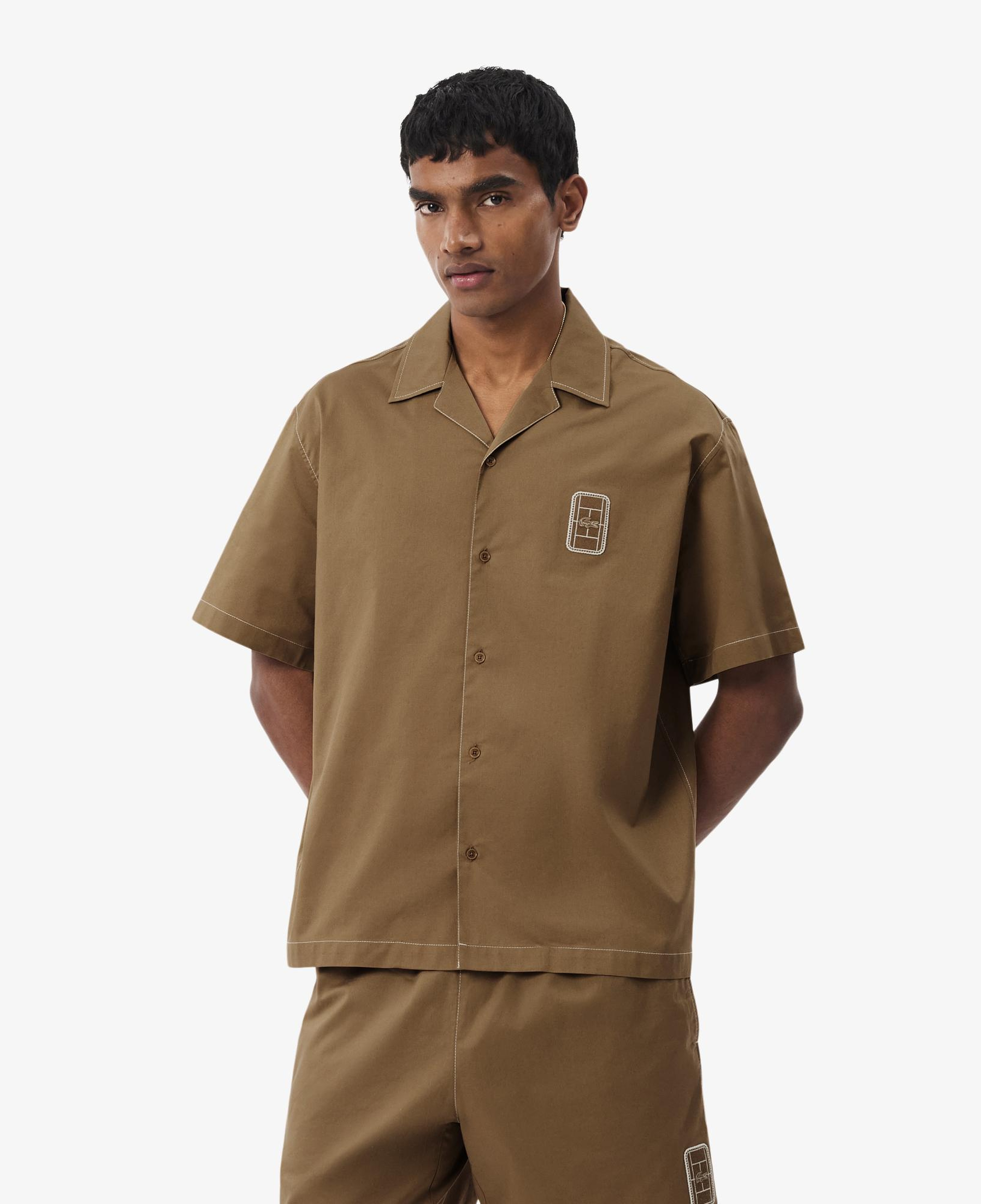 Erkek Relaxed Fit Kısa Kollu Kahverengi Gömlek