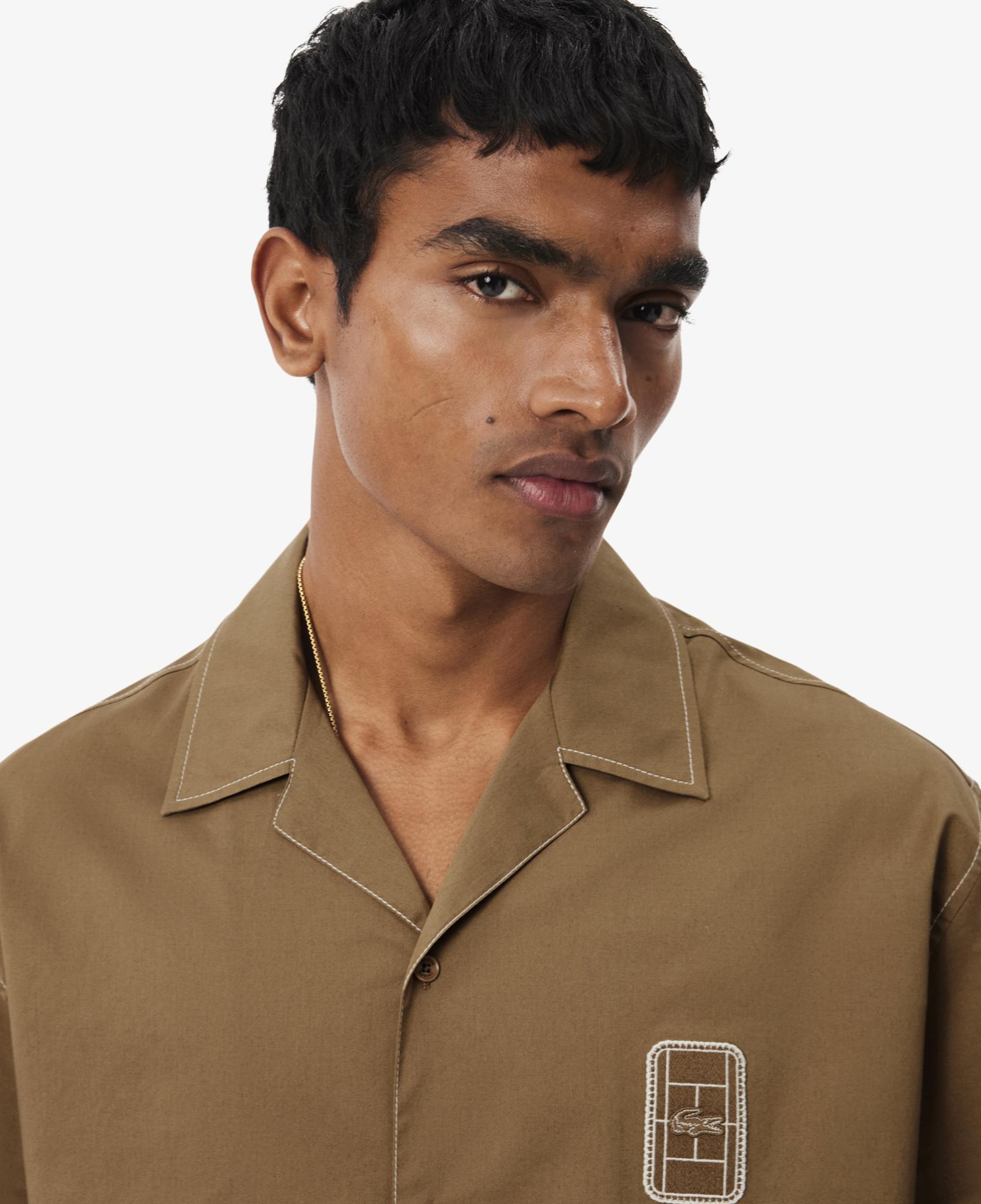 Erkek Relaxed Fit Kısa Kollu Kahverengi Gömlek
