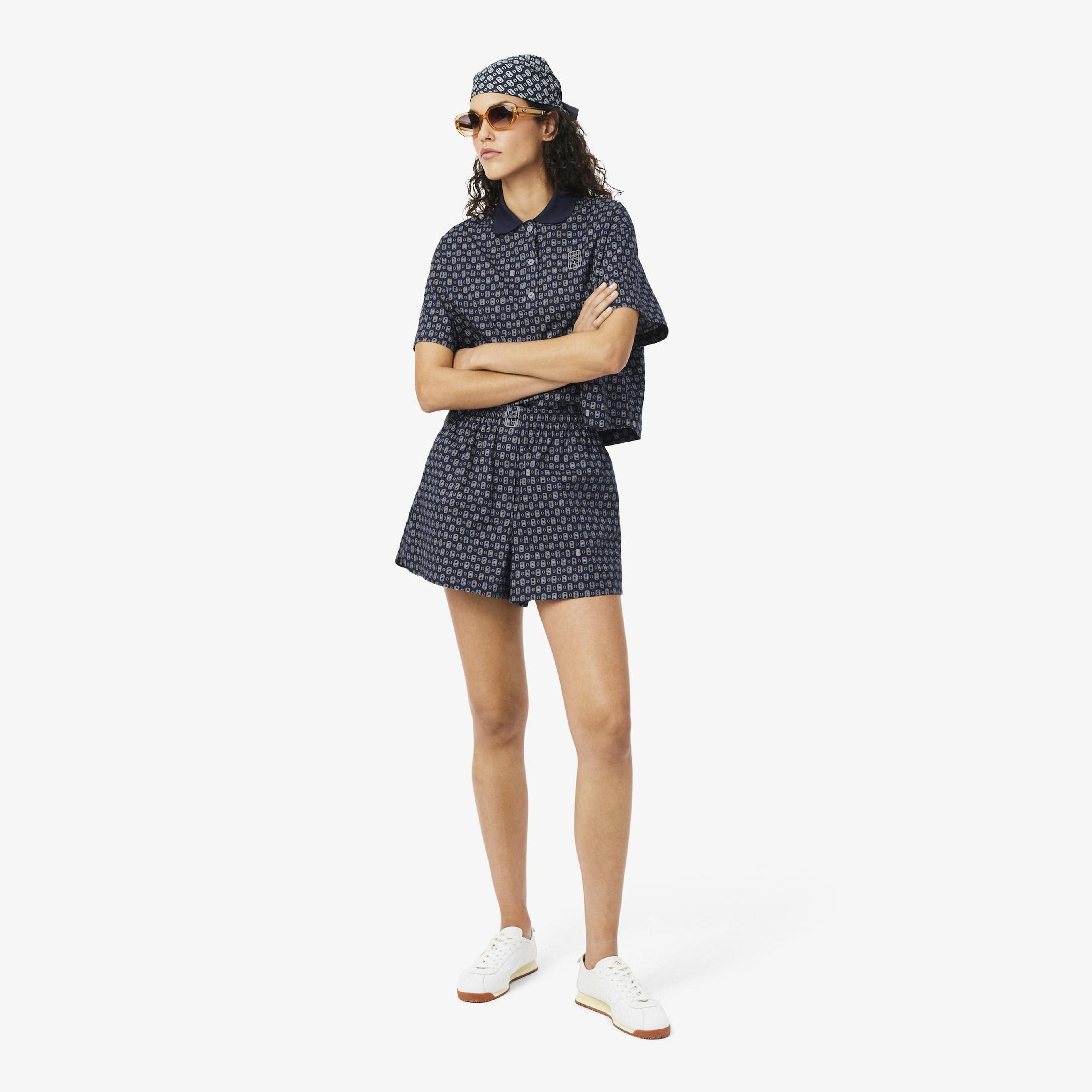 Kadın Oversize Fit Desenli Lacivert Şort