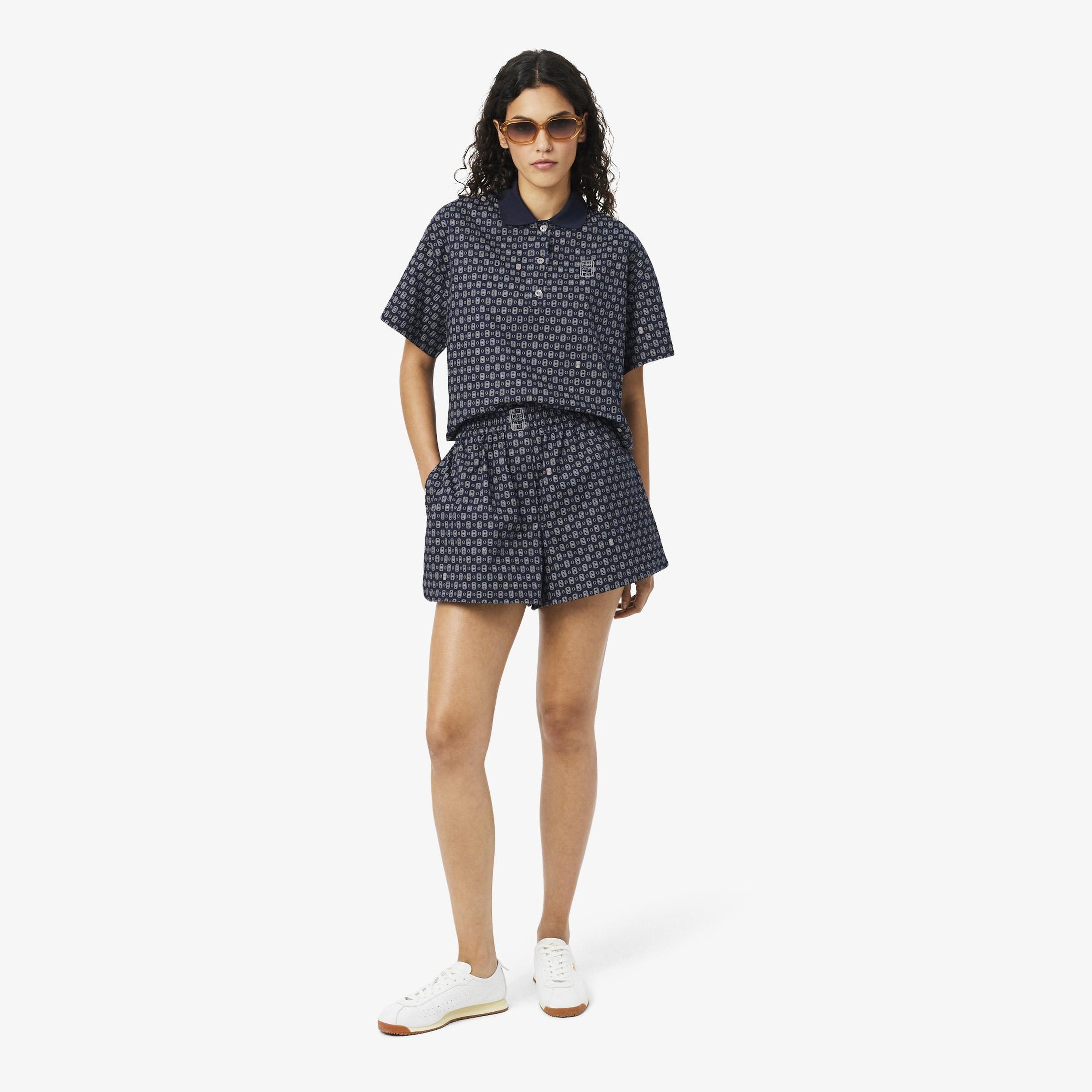 Kadın Oversize Fit Desenli Lacivert Şort