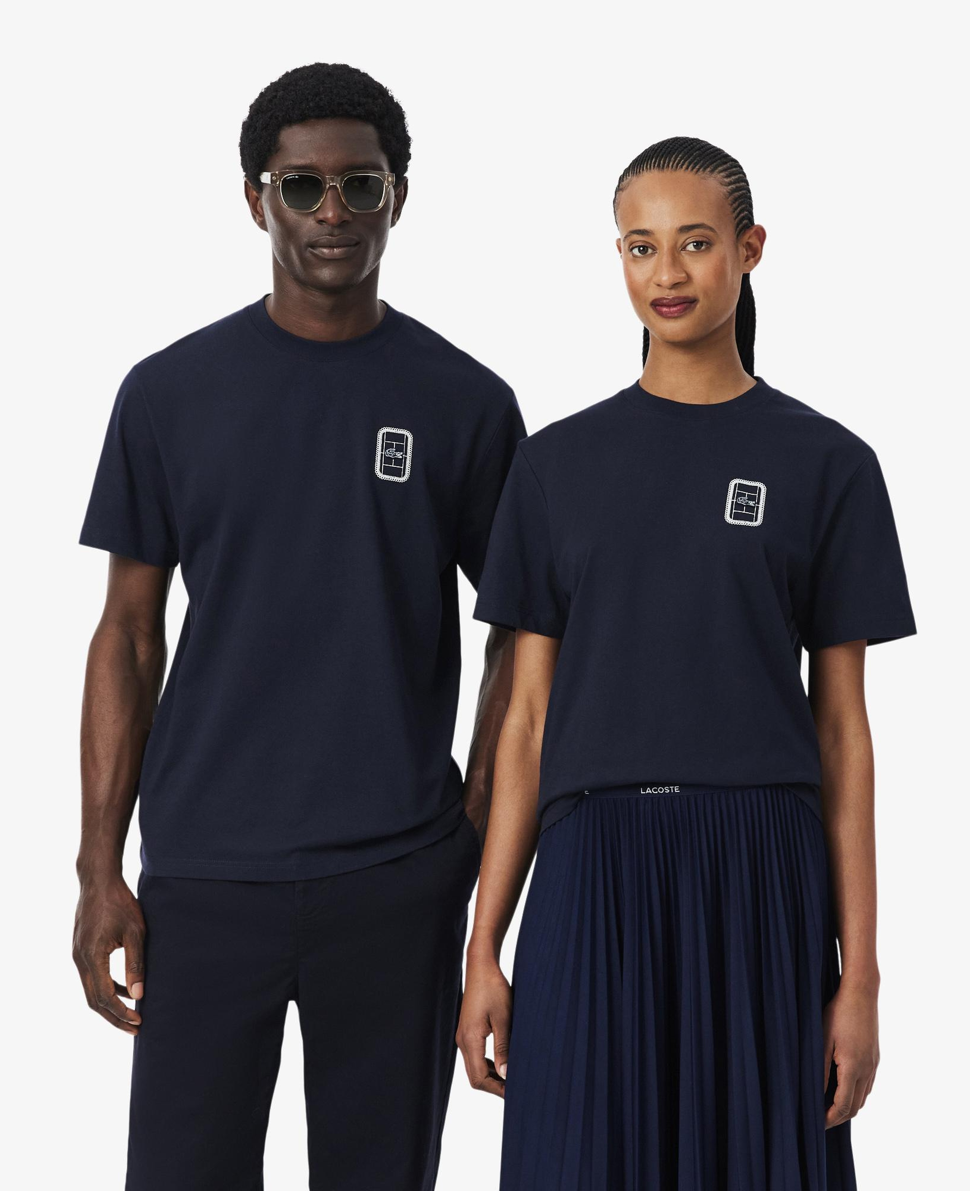 Unisex Classic Fit Bisiklet Yaka Baskılı Lacivert T-Shirt