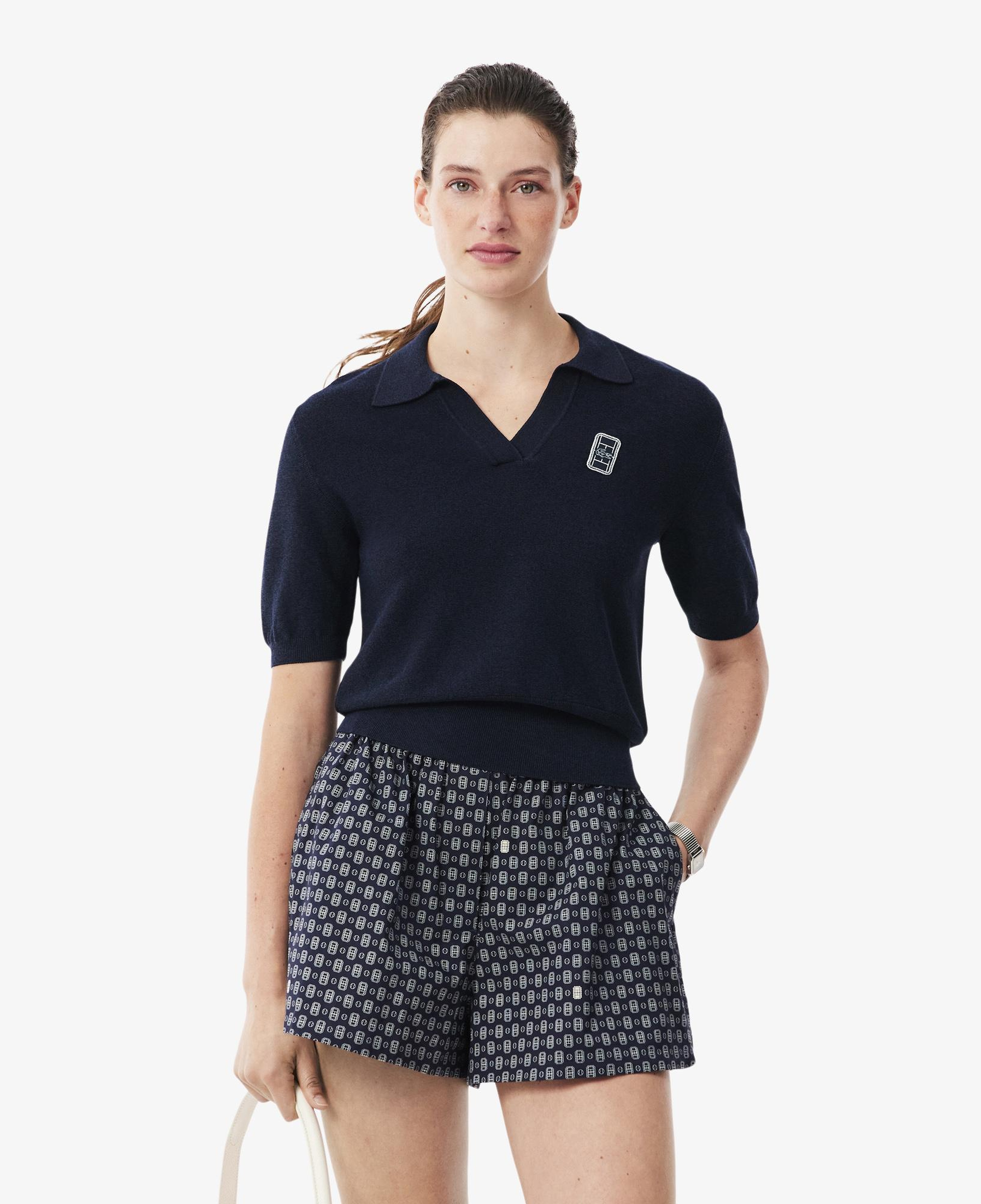 Kadın Regular Fit Kısa Kollu Polo Yaka Lacivert Triko