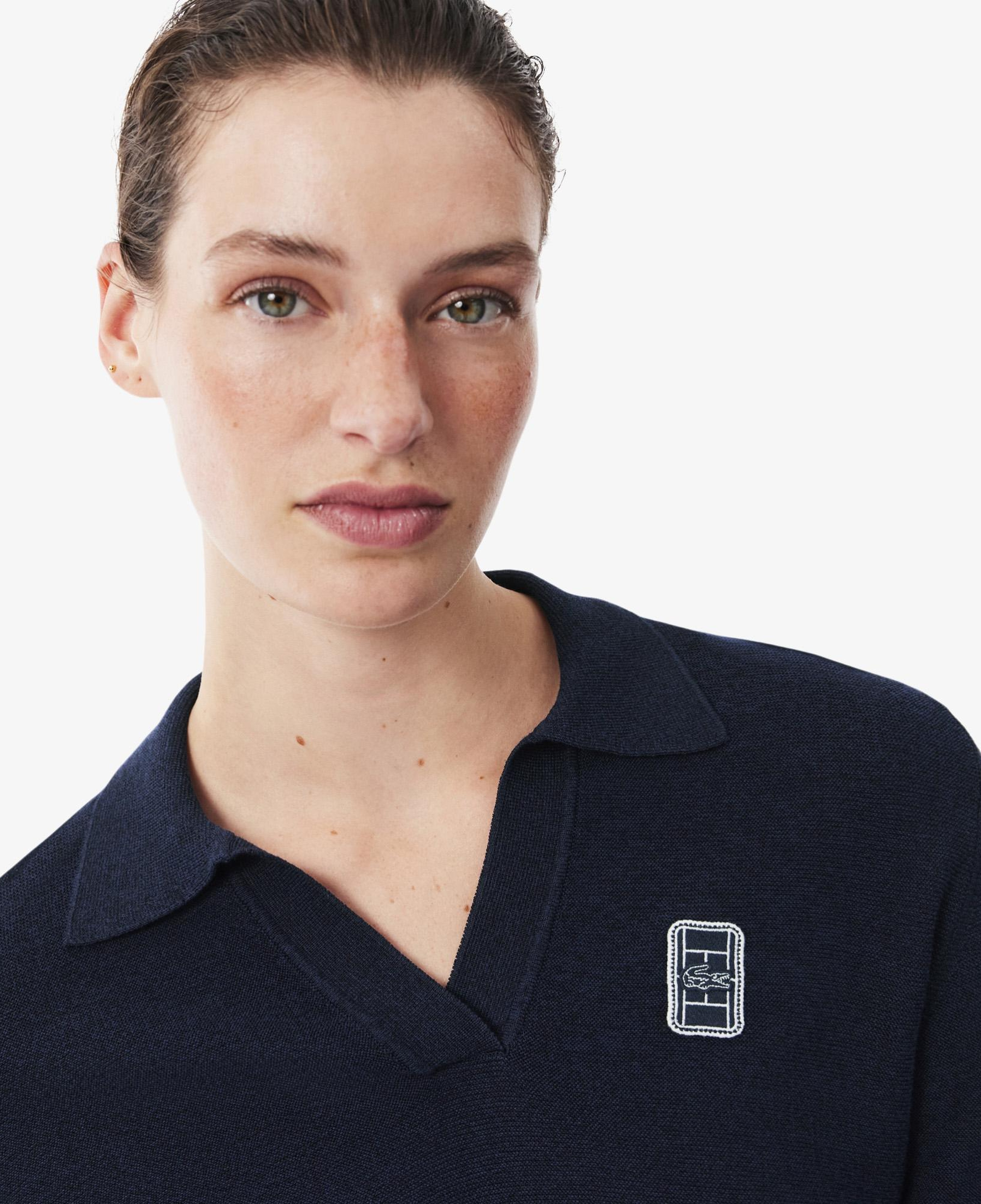 Kadın Regular Fit Kısa Kollu Polo Yaka Lacivert Triko