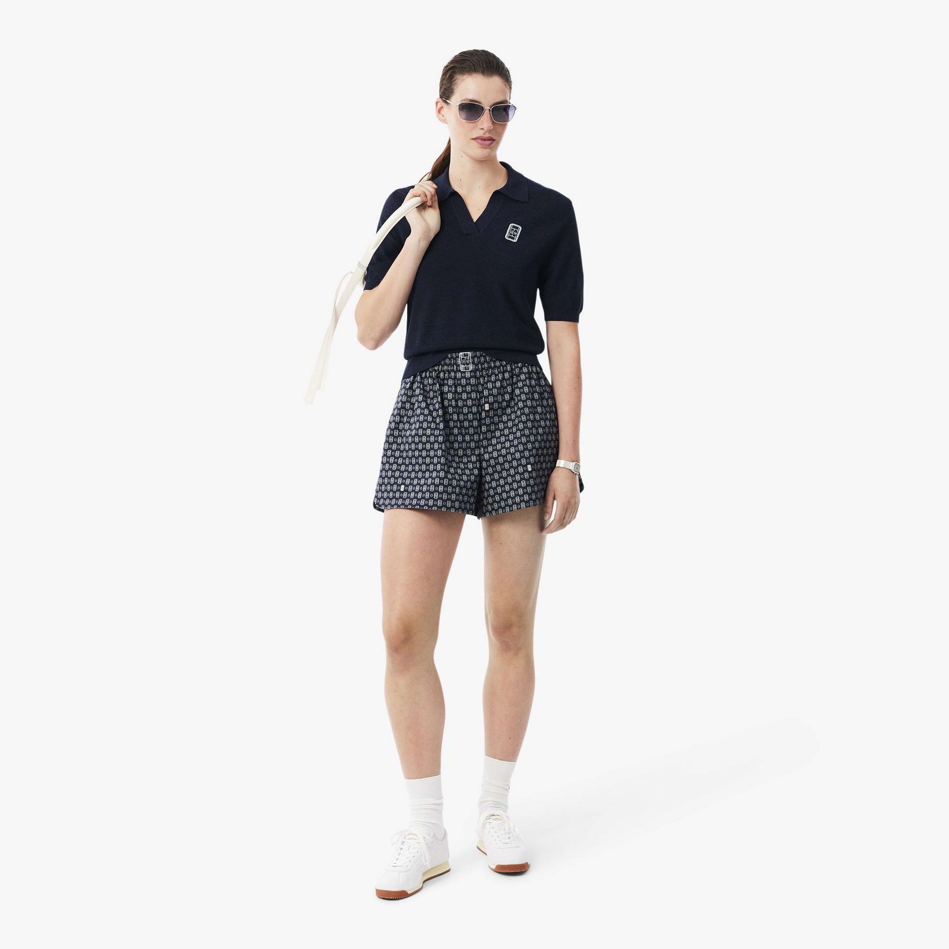 Kadın Regular Fit Kısa Kollu Polo Yaka Lacivert Triko