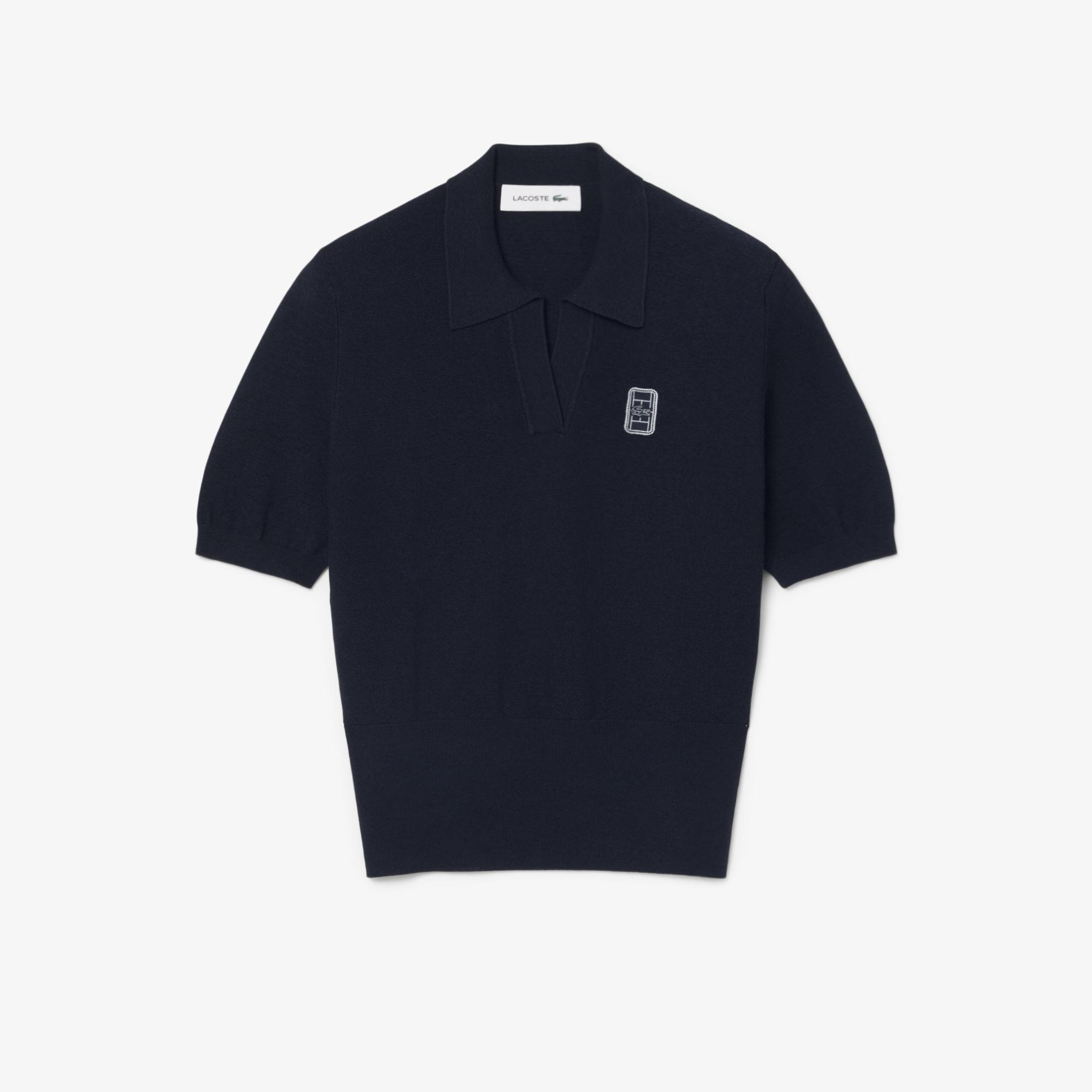 Kadın Regular Fit Kısa Kollu Polo Yaka Lacivert Triko