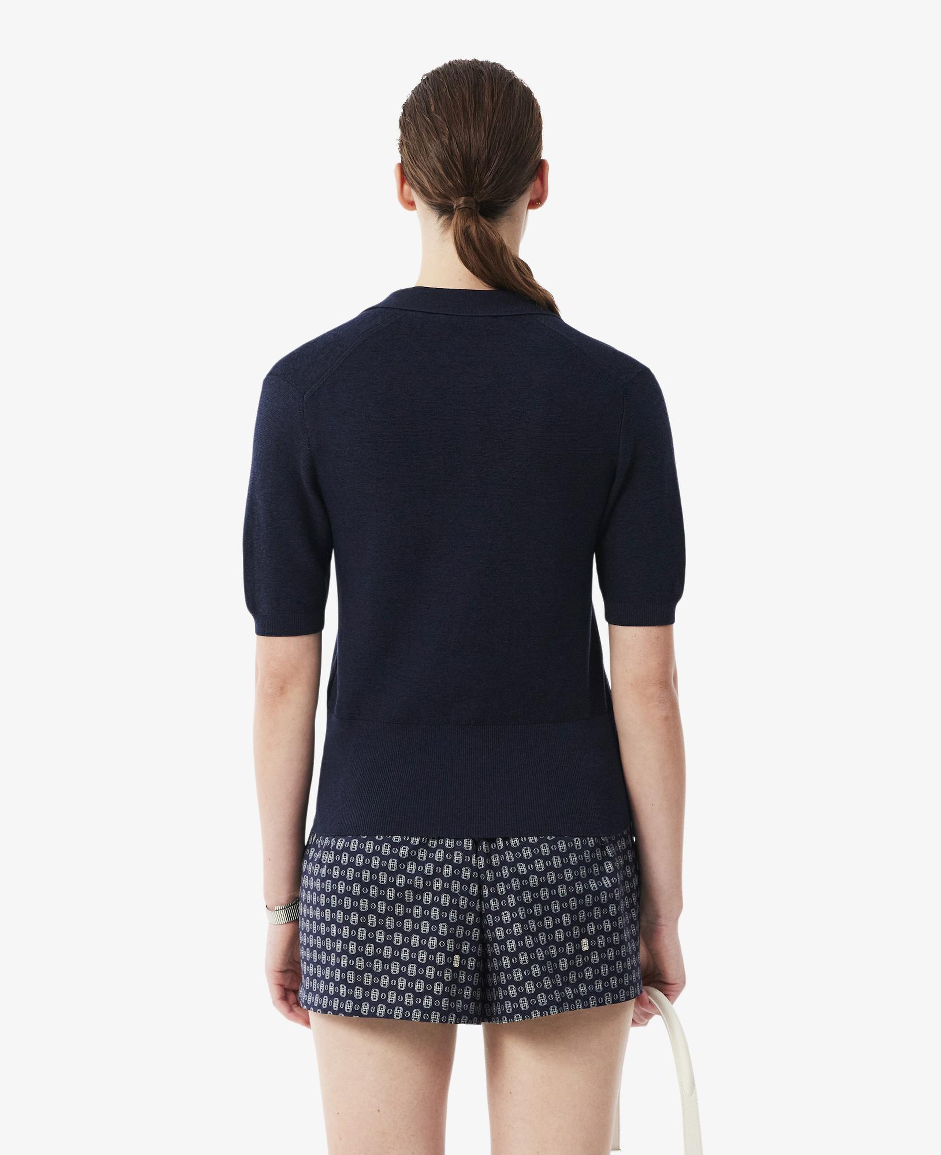 Kadın Regular Fit Kısa Kollu Polo Yaka Lacivert Triko