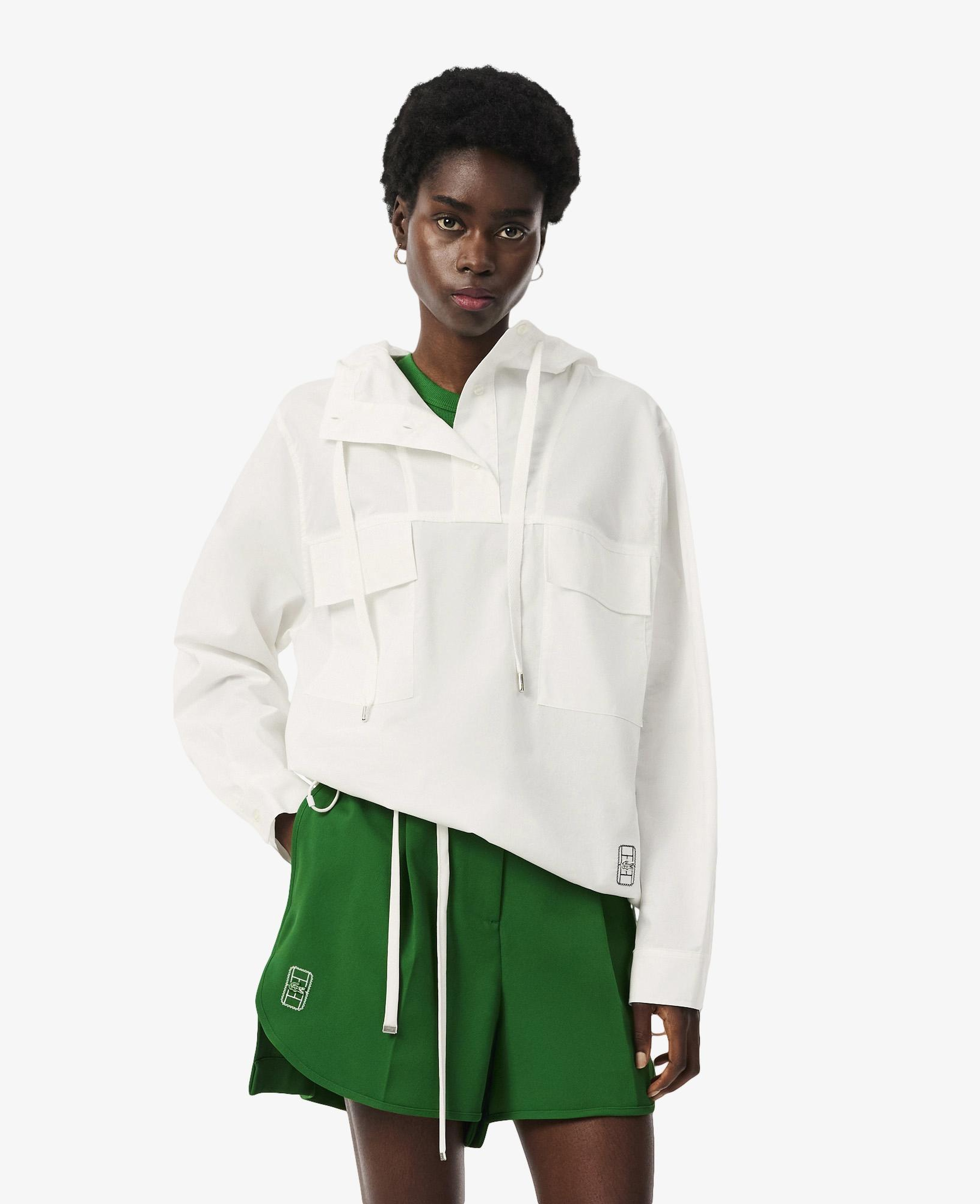 Kadın Oversize Fit Kapüşonlu Beyaz Yağmurluk