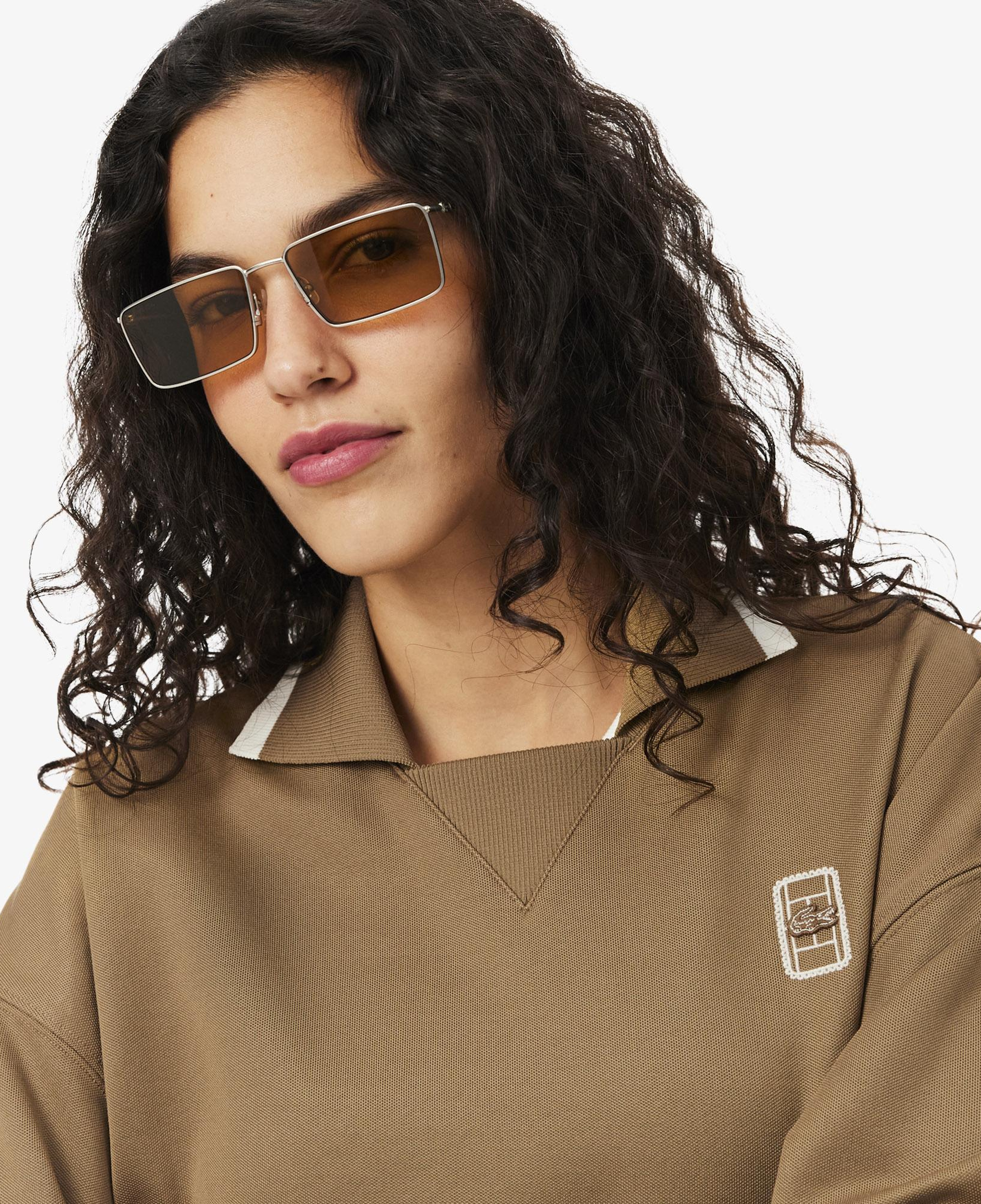 Kadın Oversize Fit Polo Yaka Kahverengi Sweatshirt