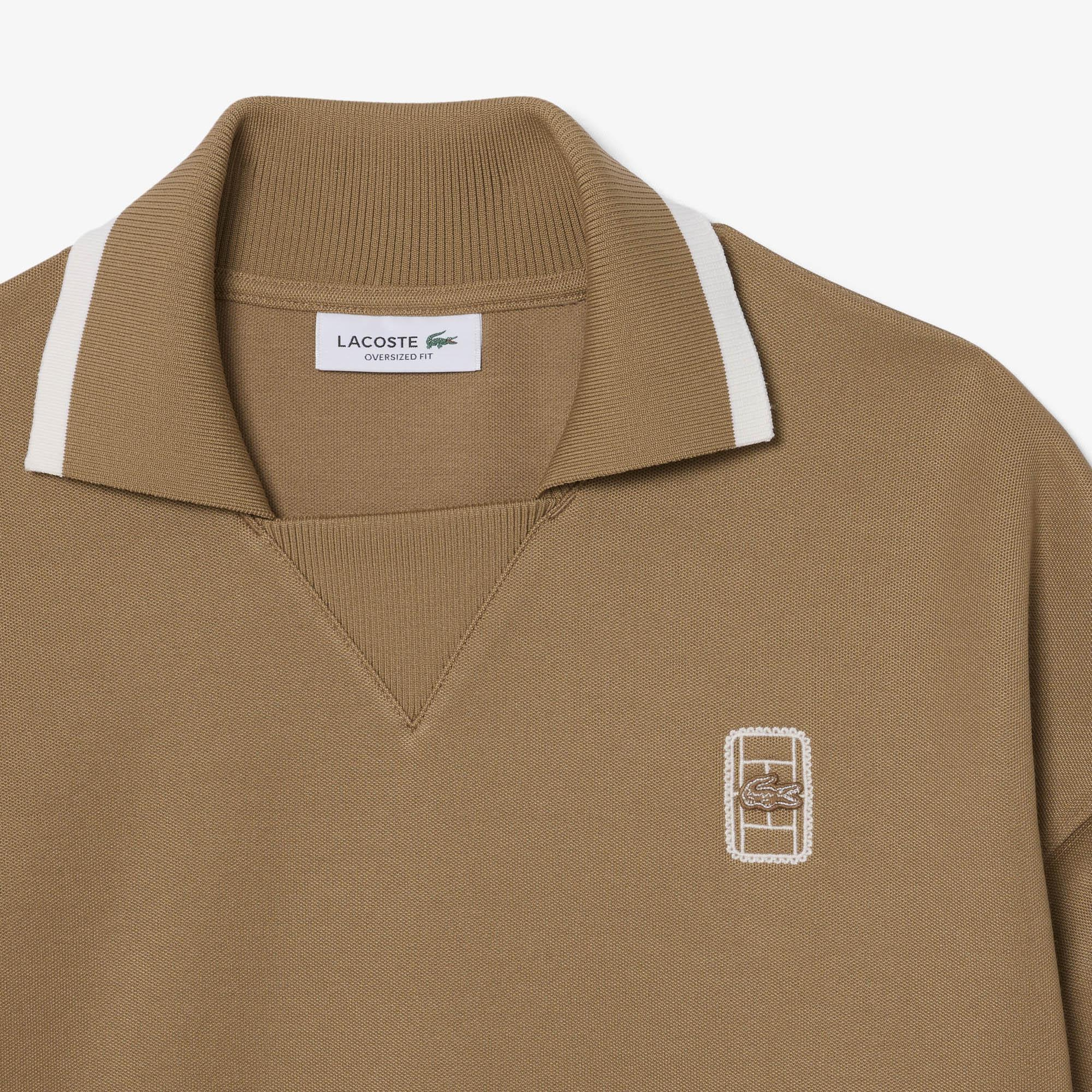Kadın Oversize Fit Polo Yaka Kahverengi Sweatshirt
