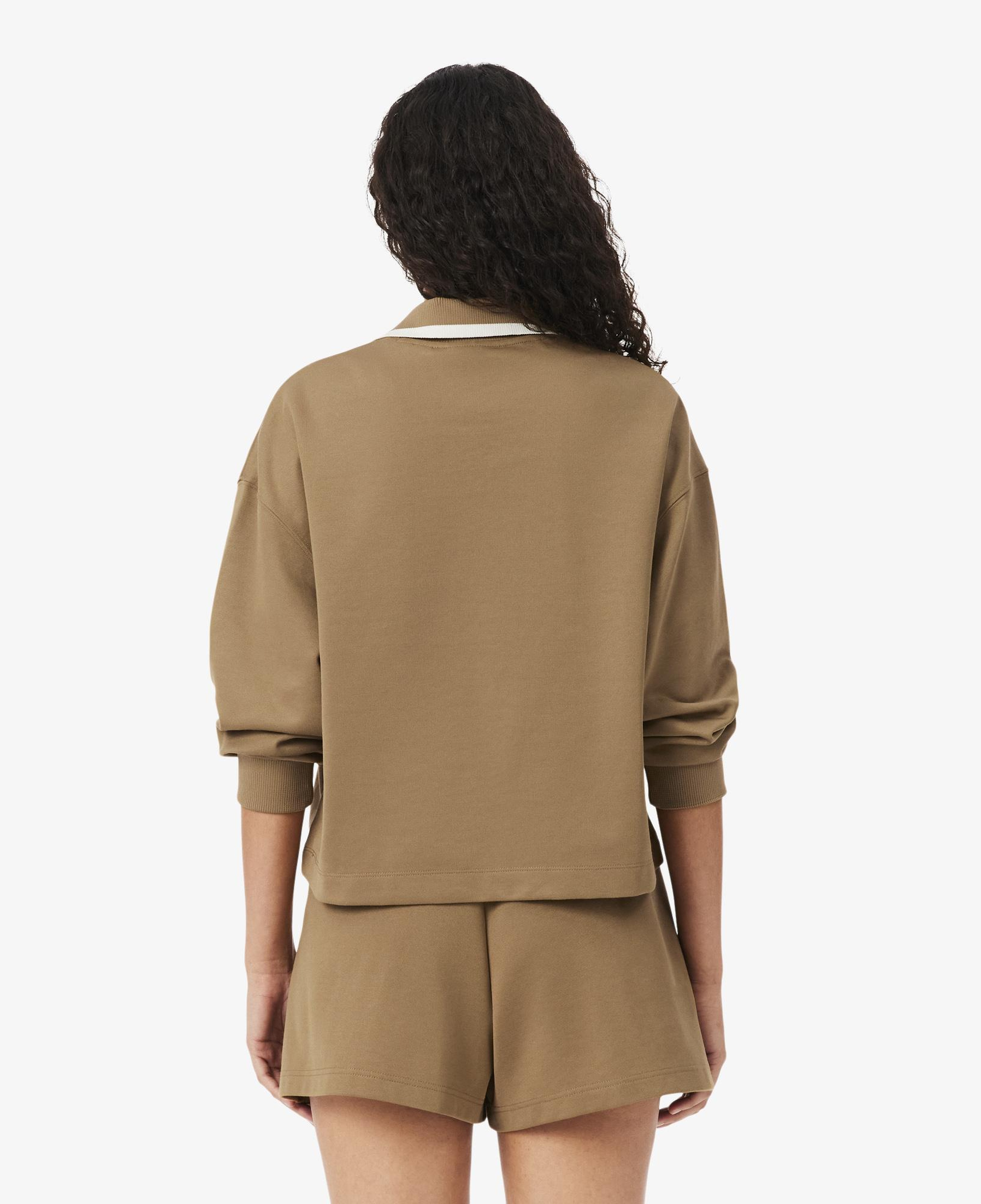 Kadın Oversize Fit Polo Yaka Kahverengi Sweatshirt