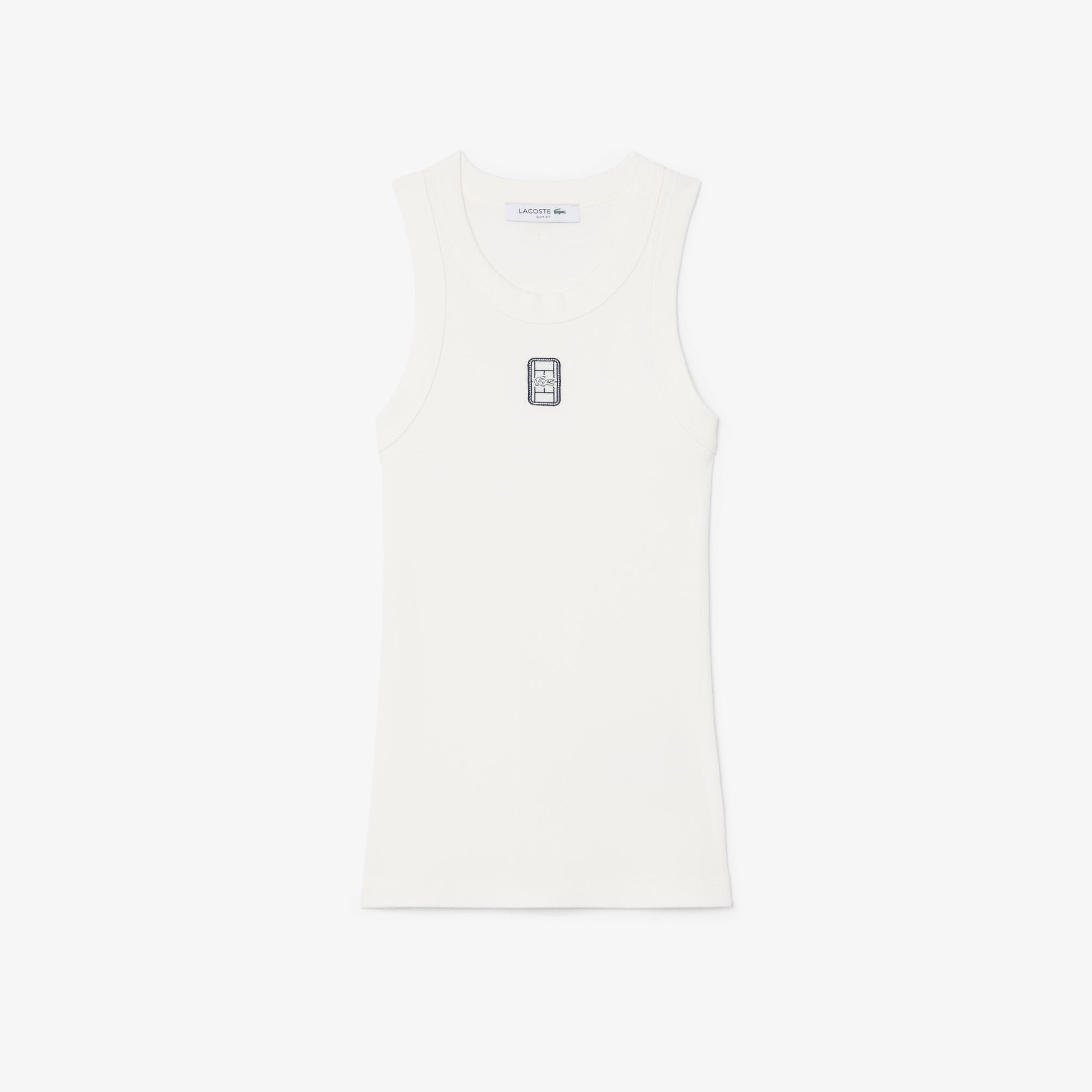 Kadın Slim Fit Kolsuz Bisiklet Yaka Baskılı Beyaz T-Shirt