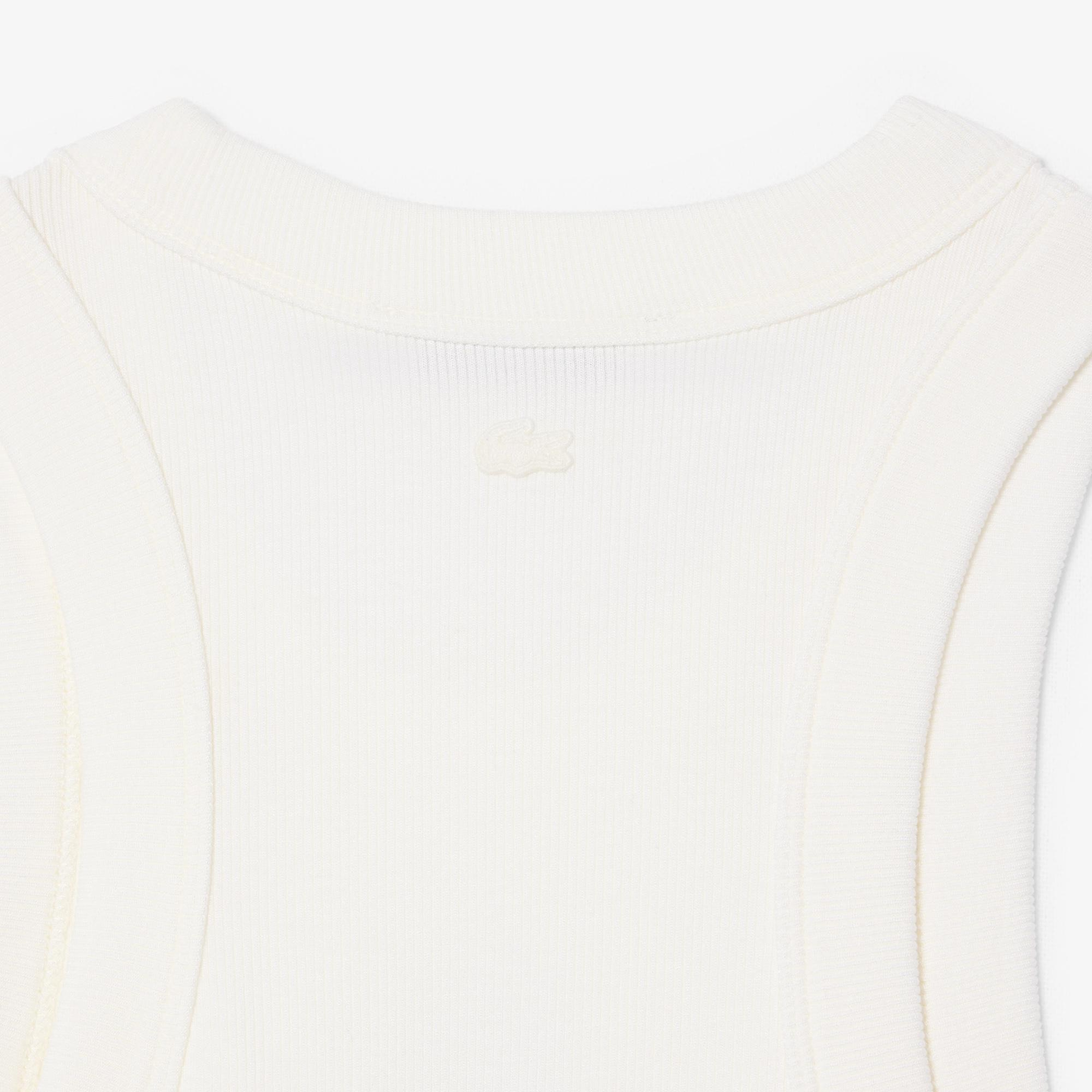 Kadın Slim Fit Kolsuz Bisiklet Yaka Baskılı Beyaz T-Shirt