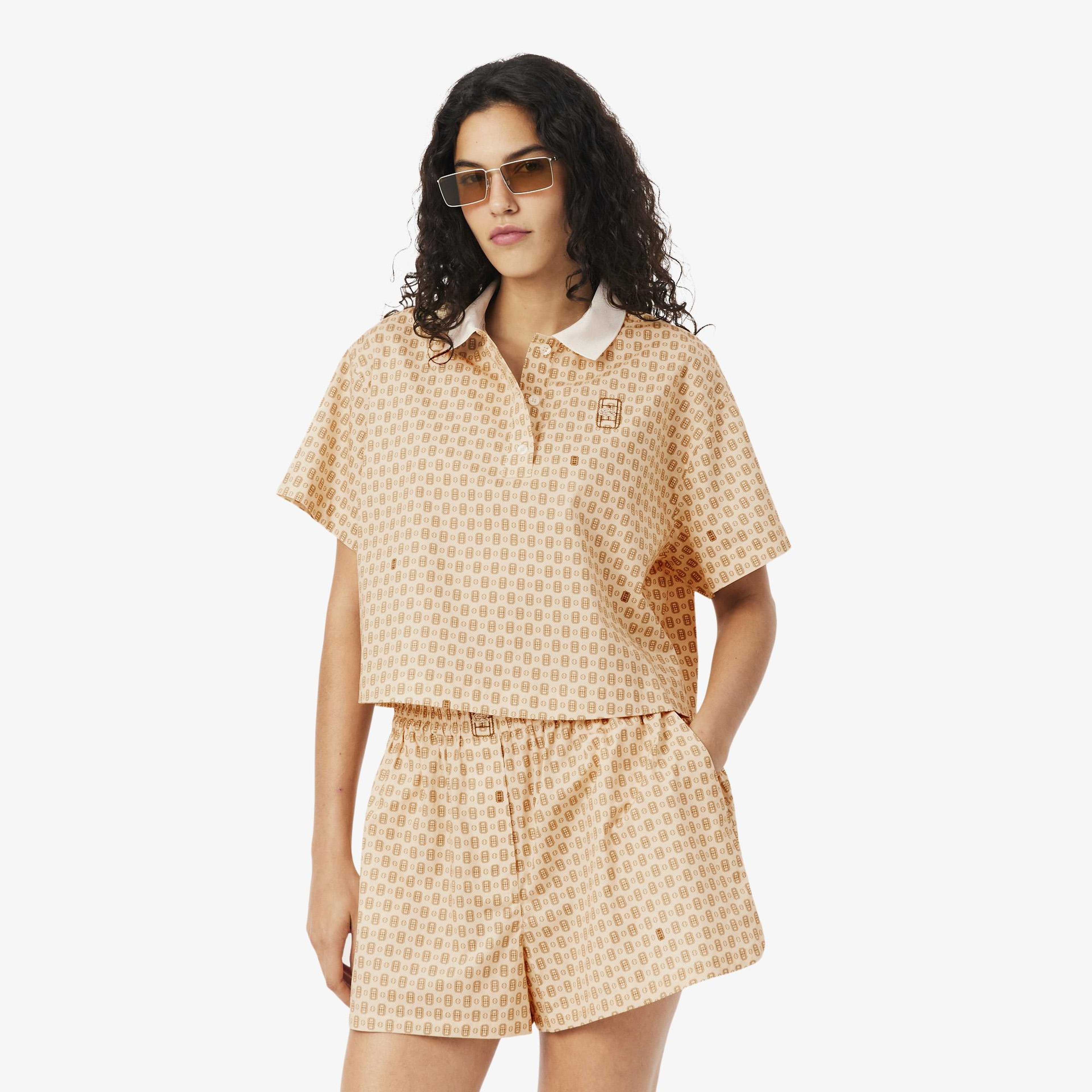 Kadın Oversize Fit Desenli Pembe Polo