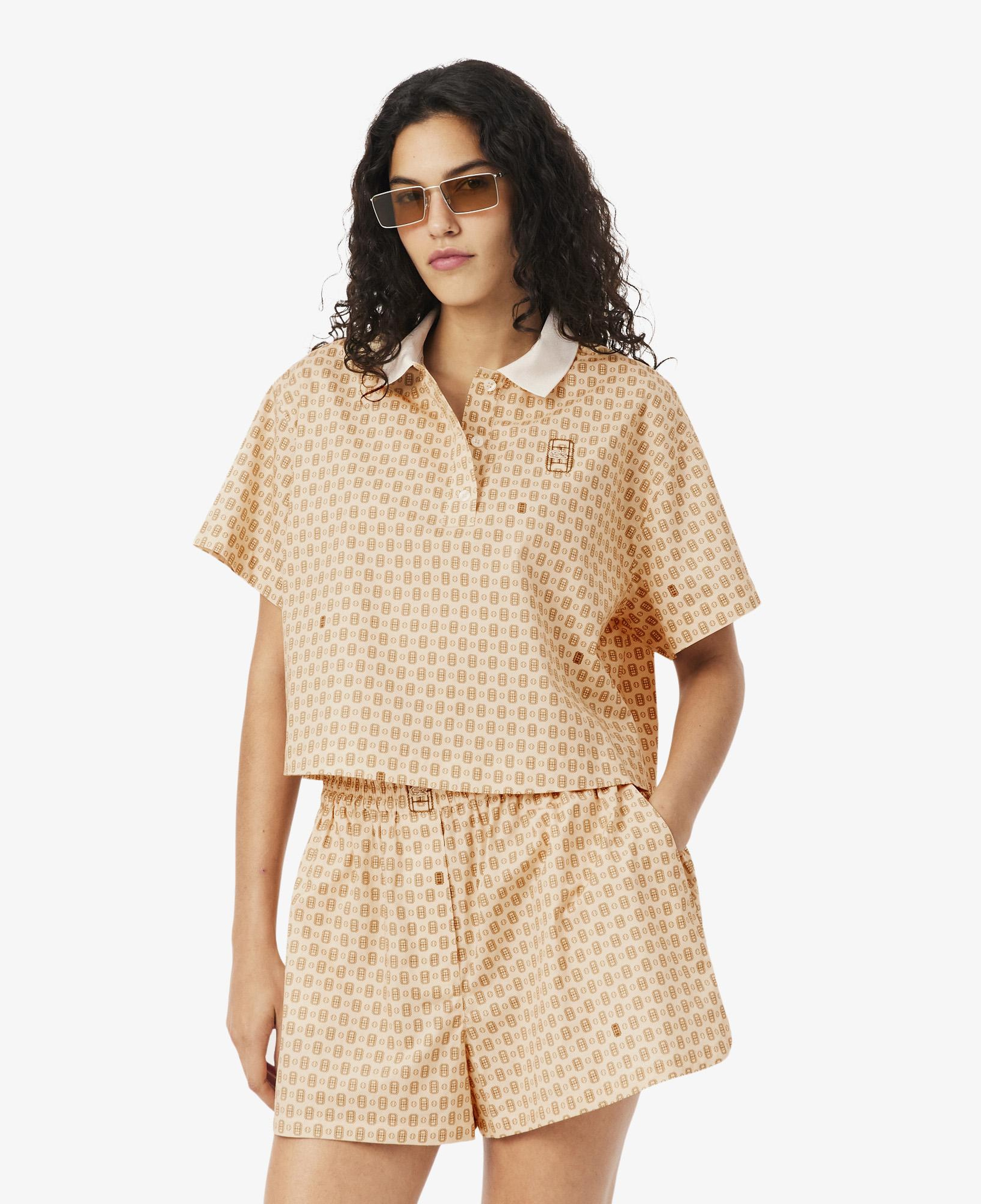 Kadın Oversize Fit Desenli Pembe Polo