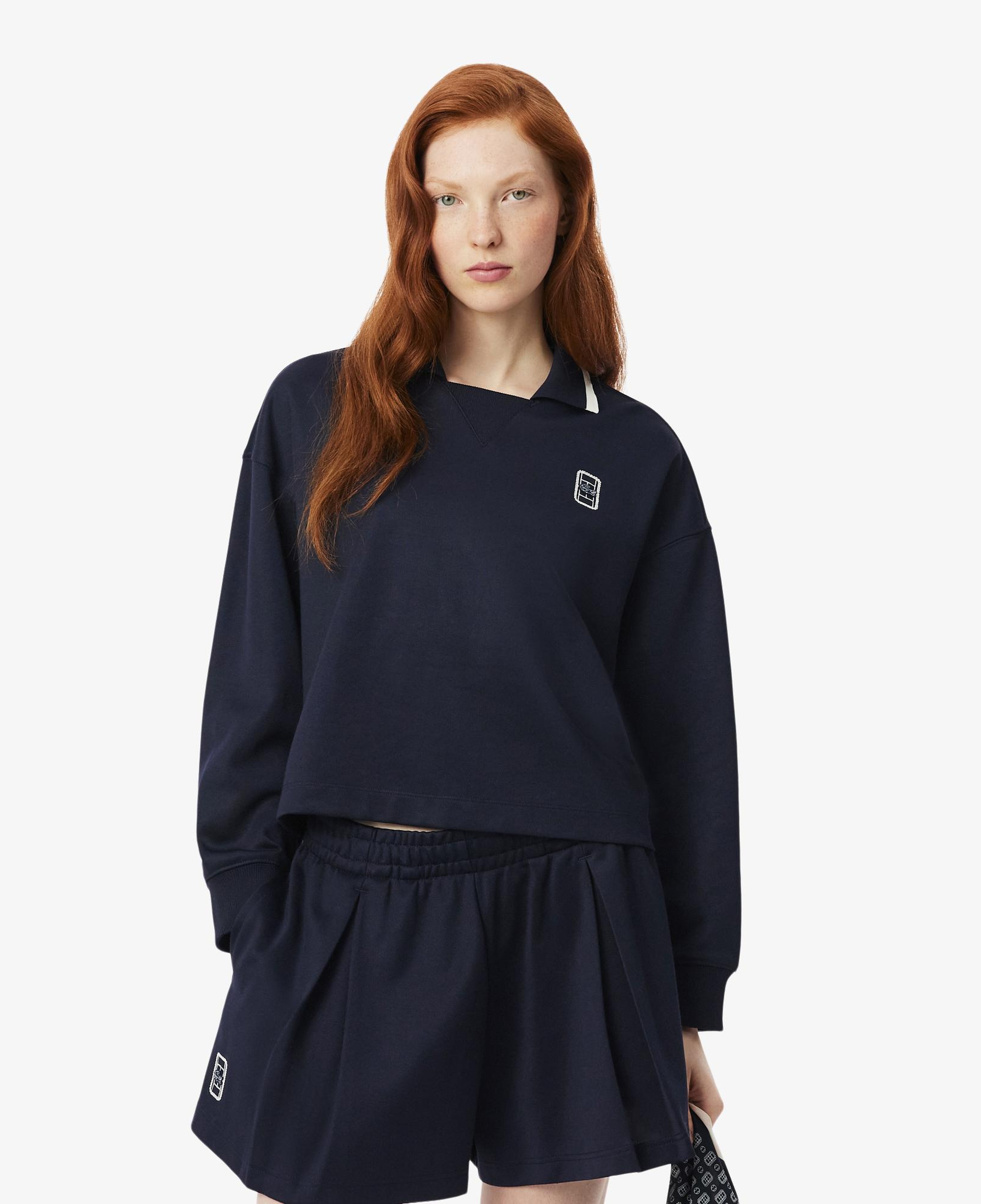 Kadın Oversize Fit Polo Yaka Lacivert Sweatshirt