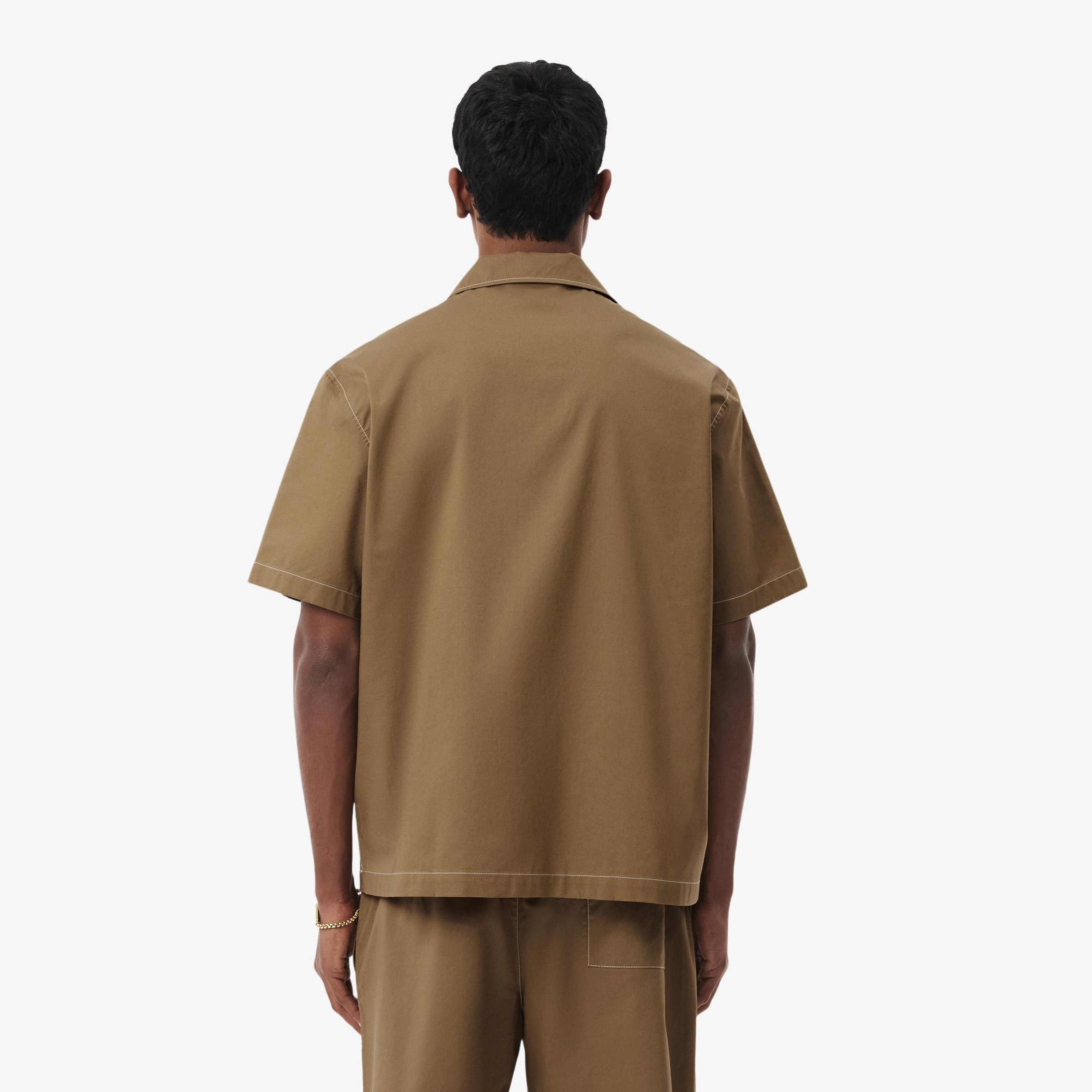 Erkek Relaxed Fit Kısa Kollu Kahverengi Gömlek