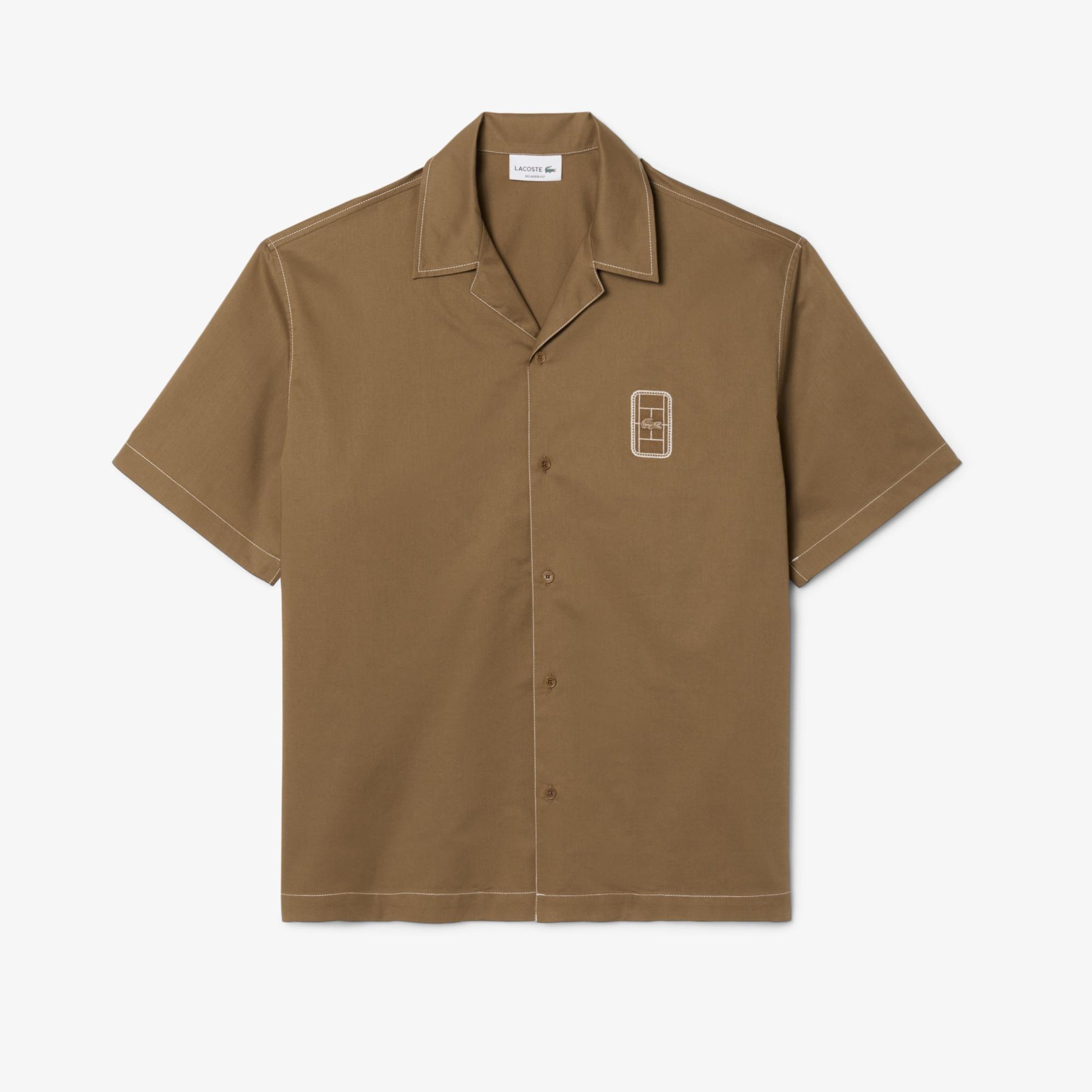 Erkek Relaxed Fit Kısa Kollu Kahverengi Gömlek