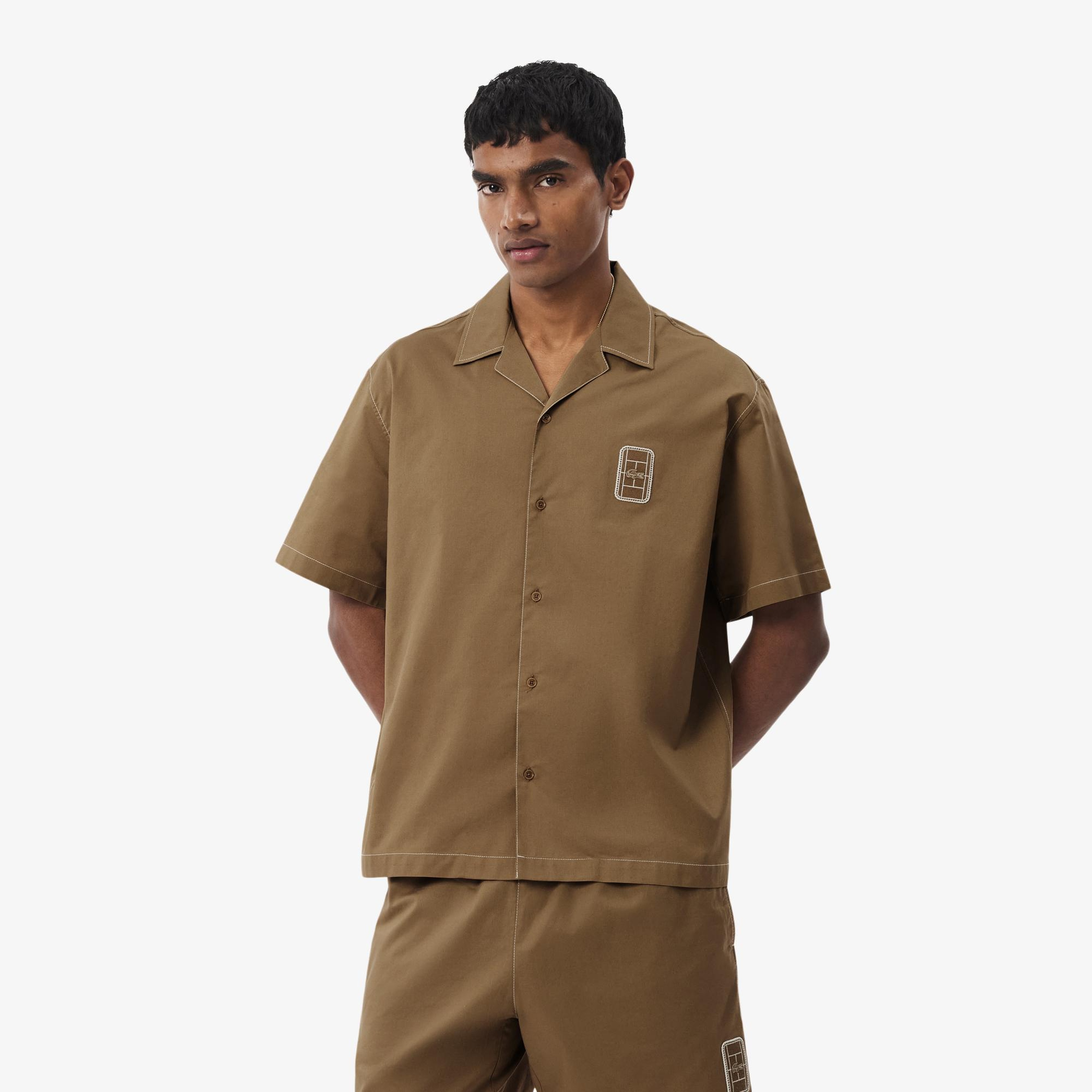 Erkek Relaxed Fit Kısa Kollu Kahverengi Gömlek
