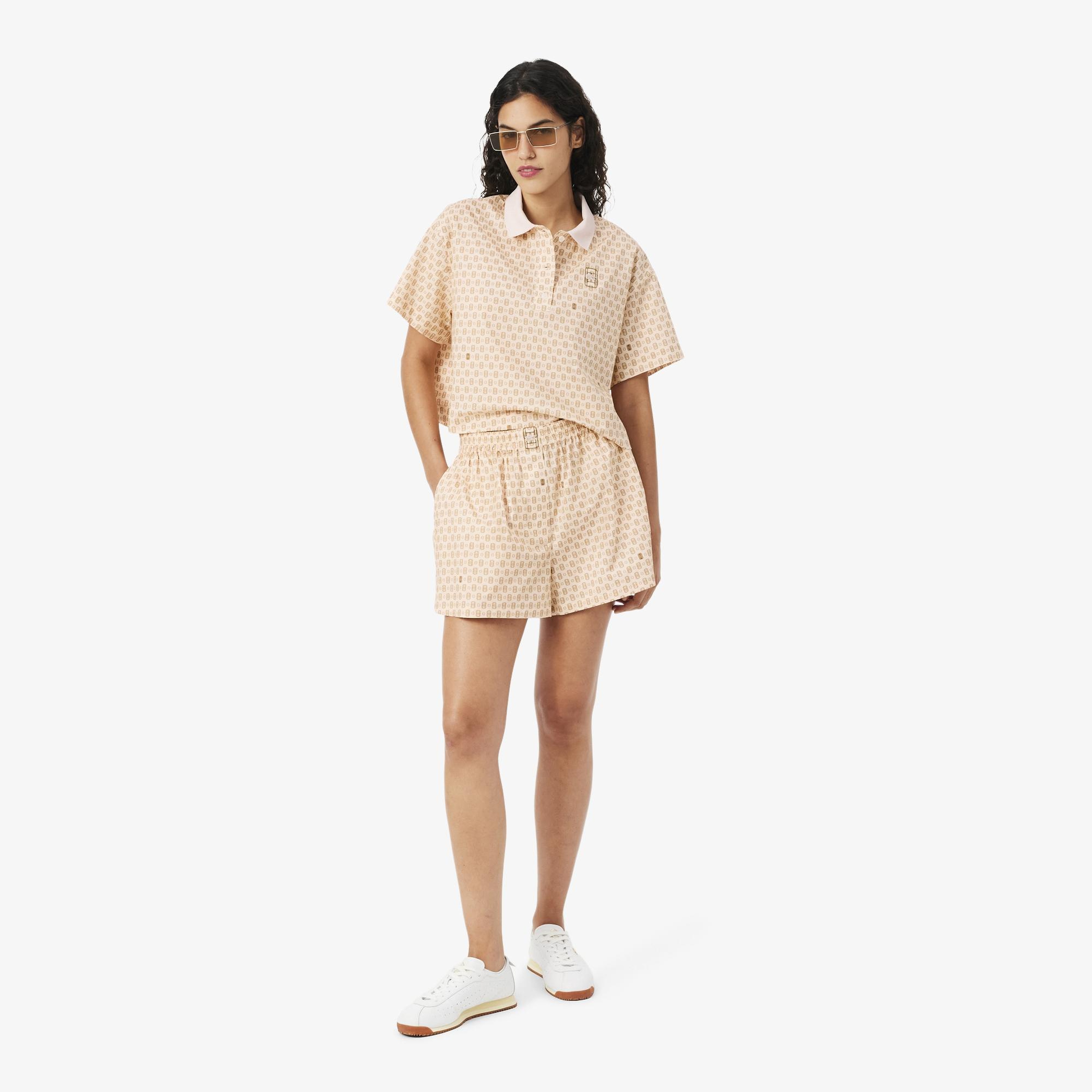 Kadın Oversize Fit Desenli Pembe Şort