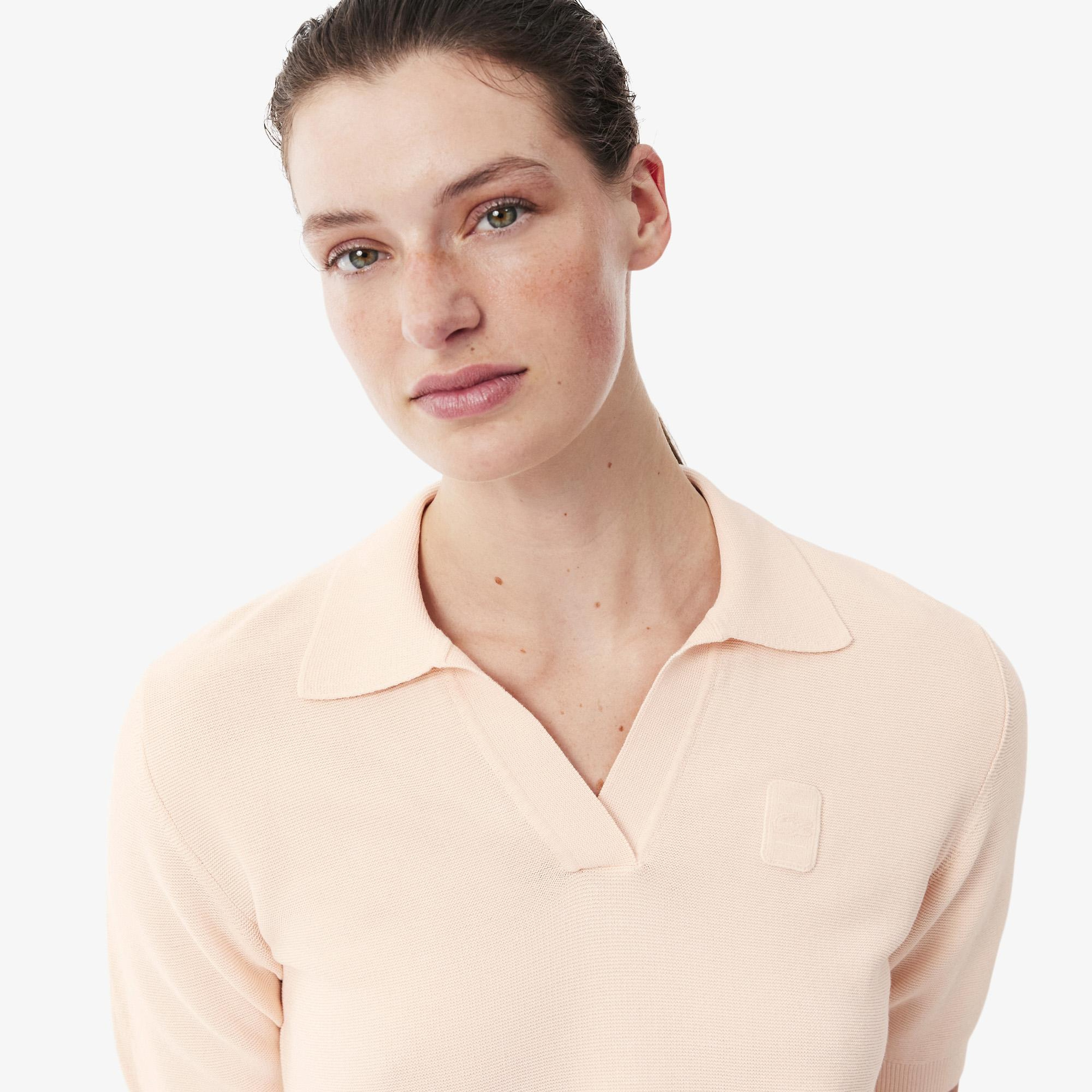Kadın Regular Fit Kısa Kollu Polo Yaka Pembe Triko