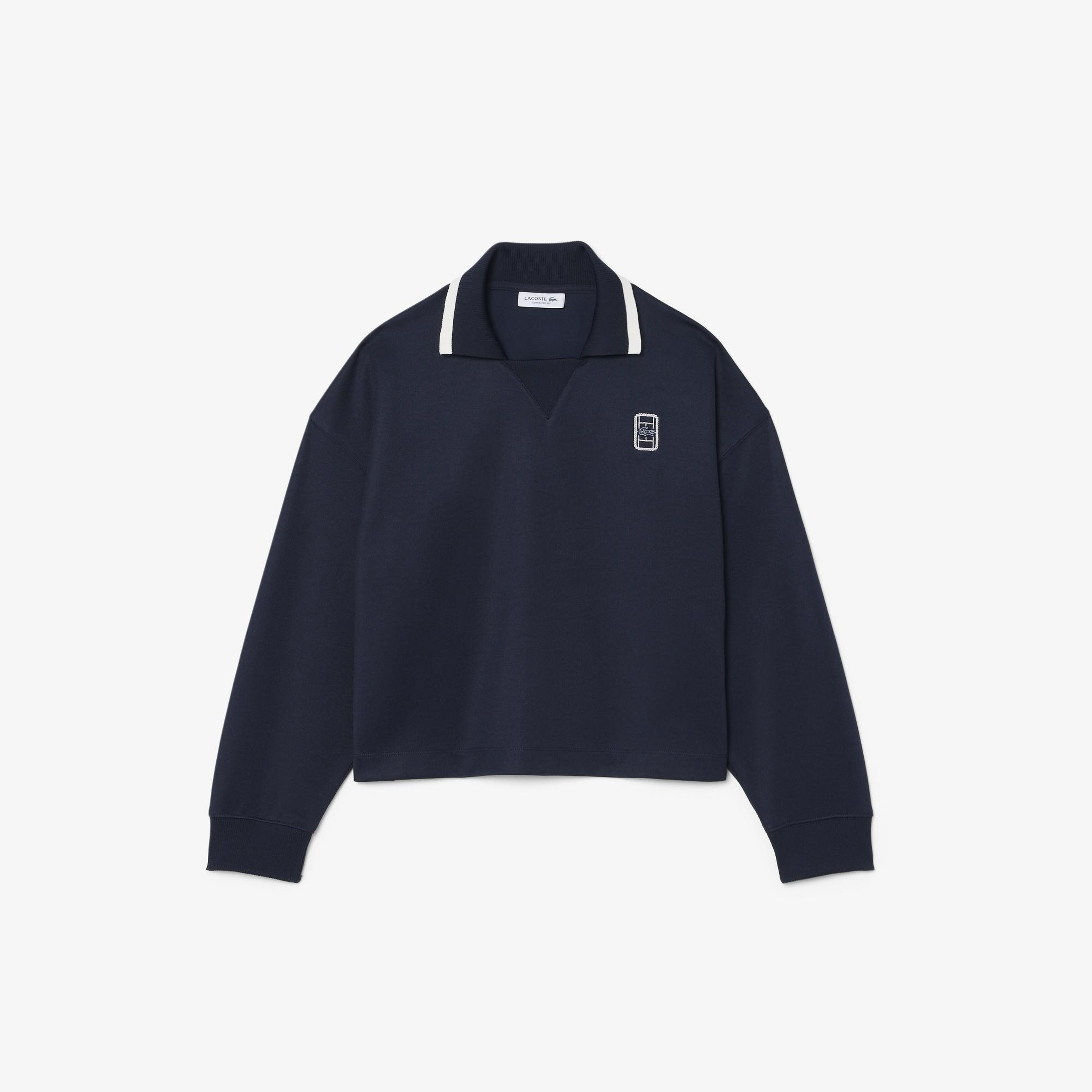 Kadın Oversize Fit Polo Yaka Lacivert Sweatshirt