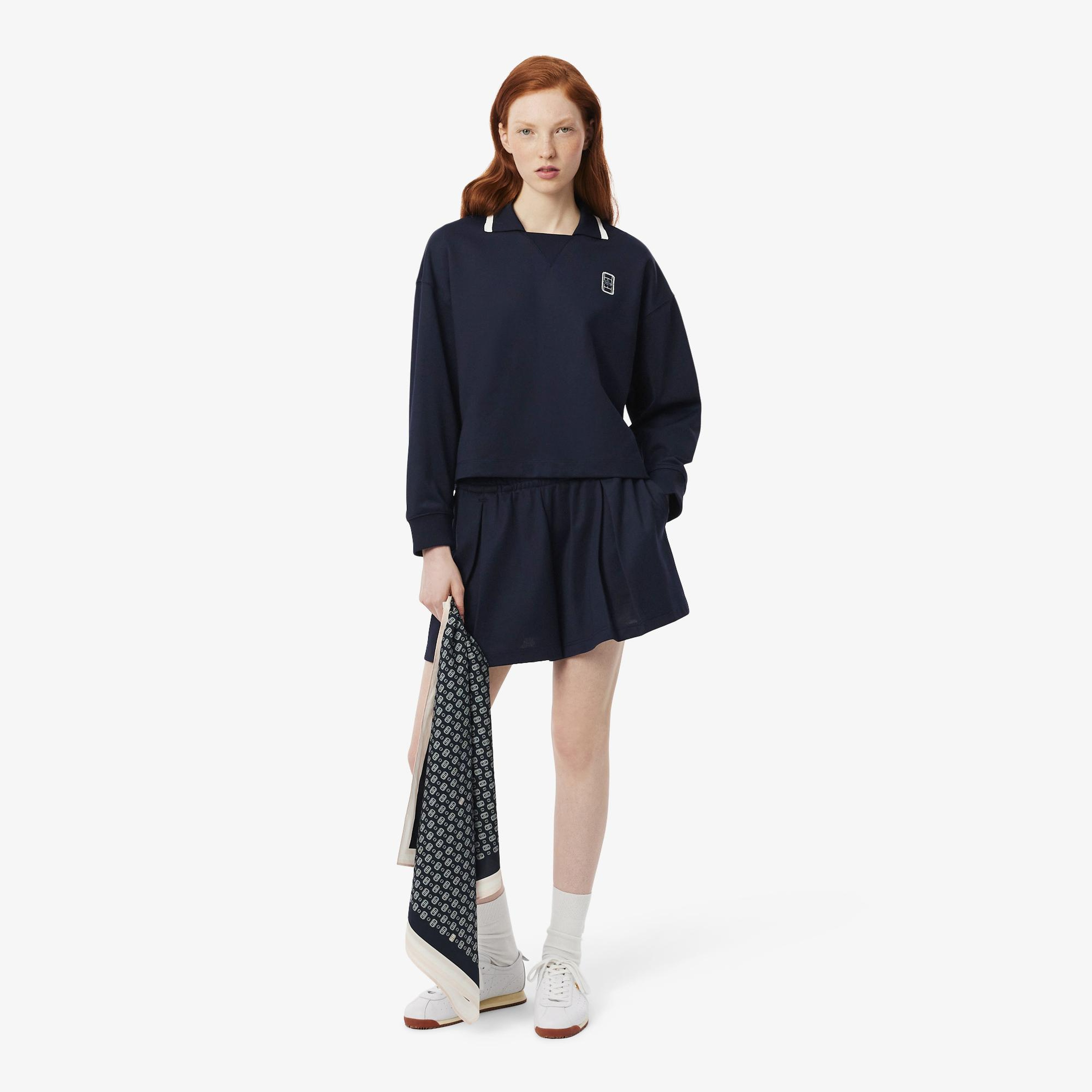 Kadın Oversize Fit Polo Yaka Lacivert Sweatshirt