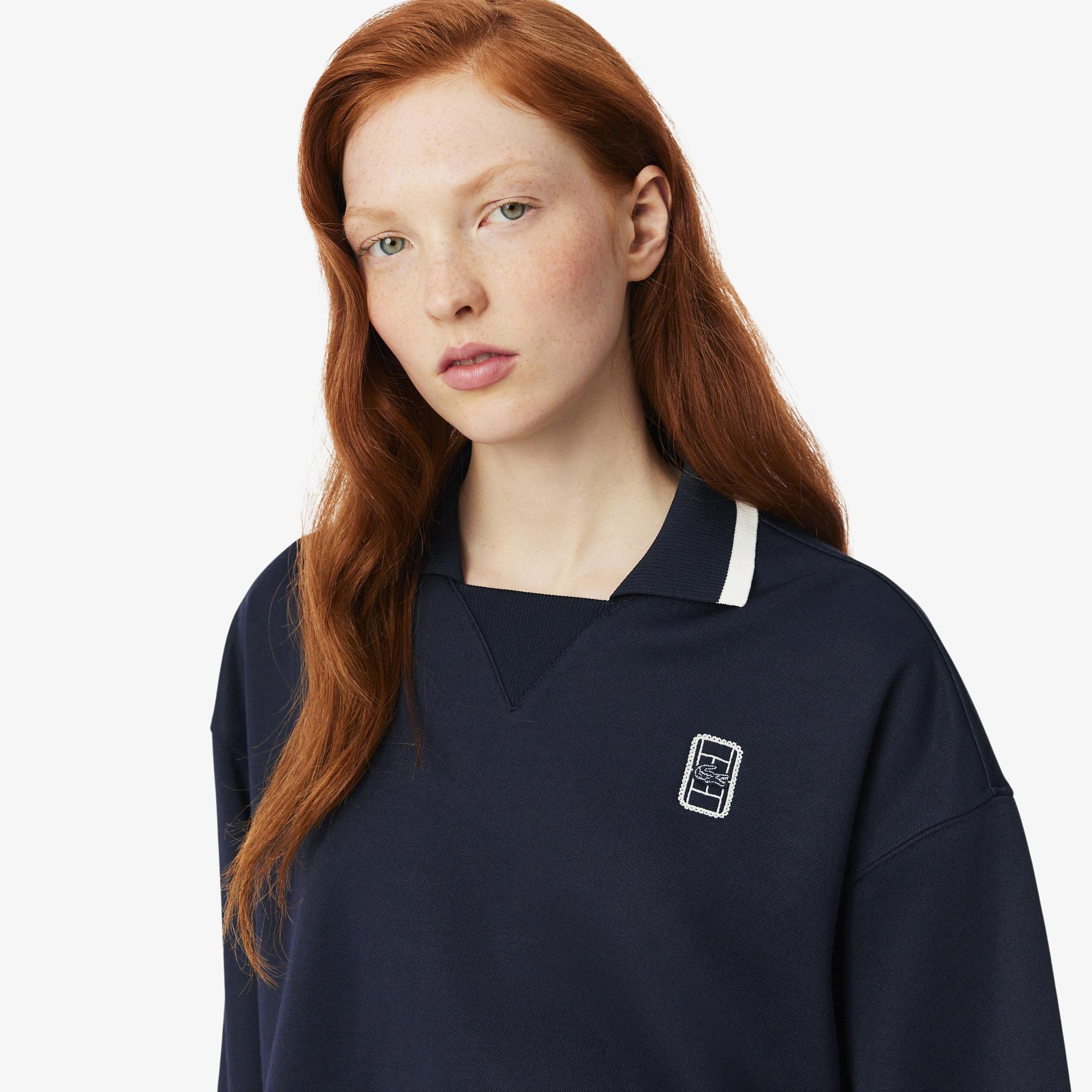 Kadın Oversize Fit Polo Yaka Lacivert Sweatshirt