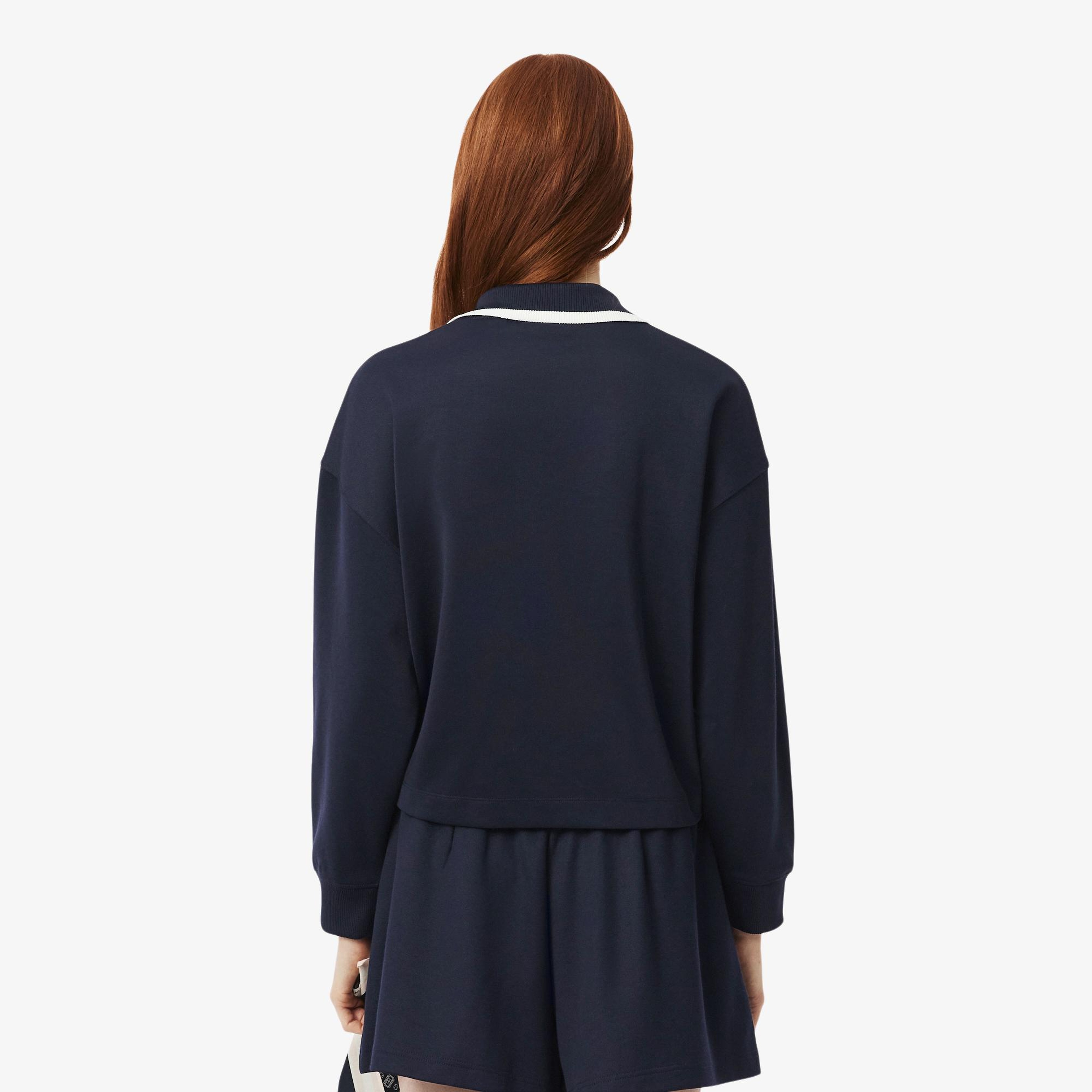 Kadın Oversize Fit Polo Yaka Lacivert Sweatshirt