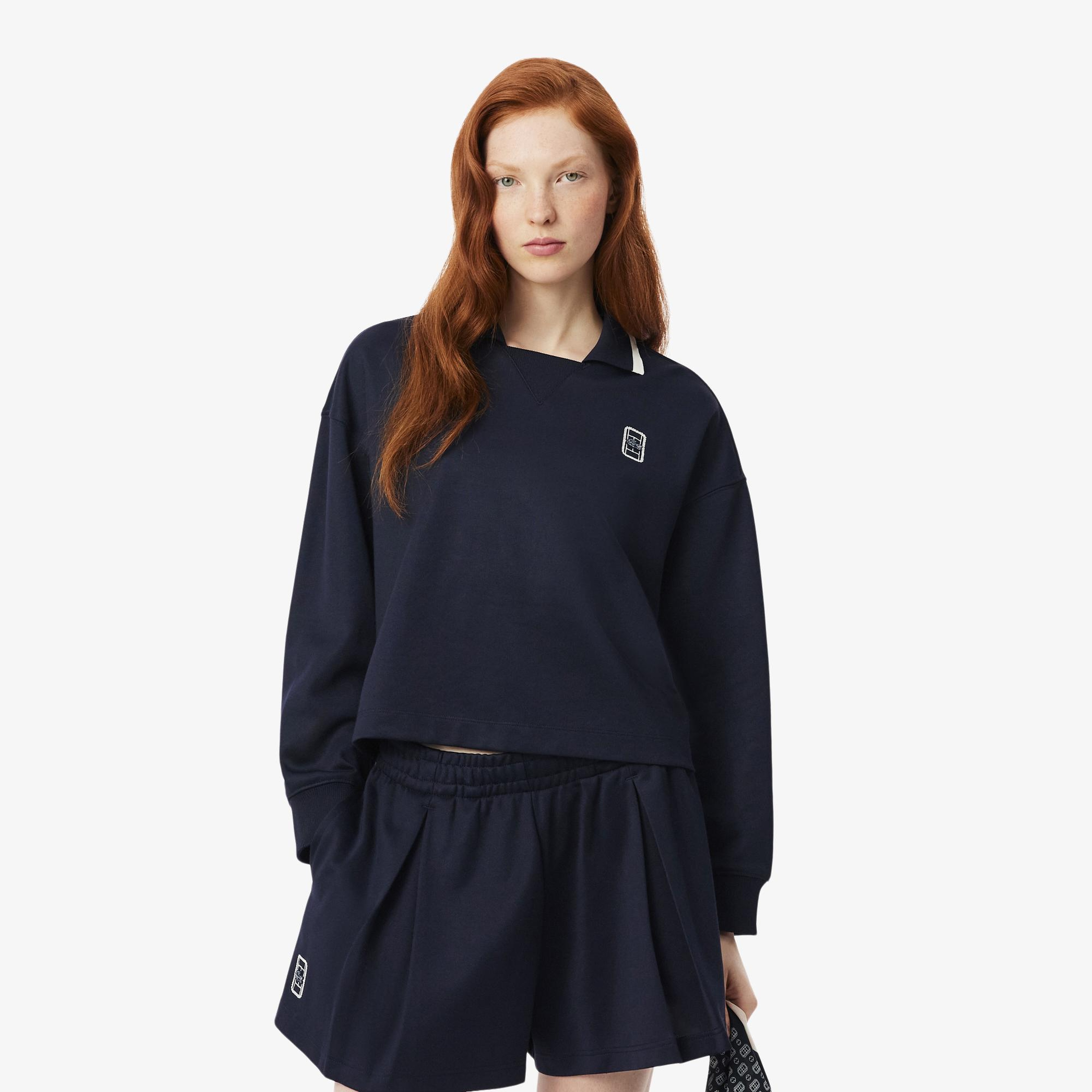 Kadın Oversize Fit Polo Yaka Lacivert Sweatshirt