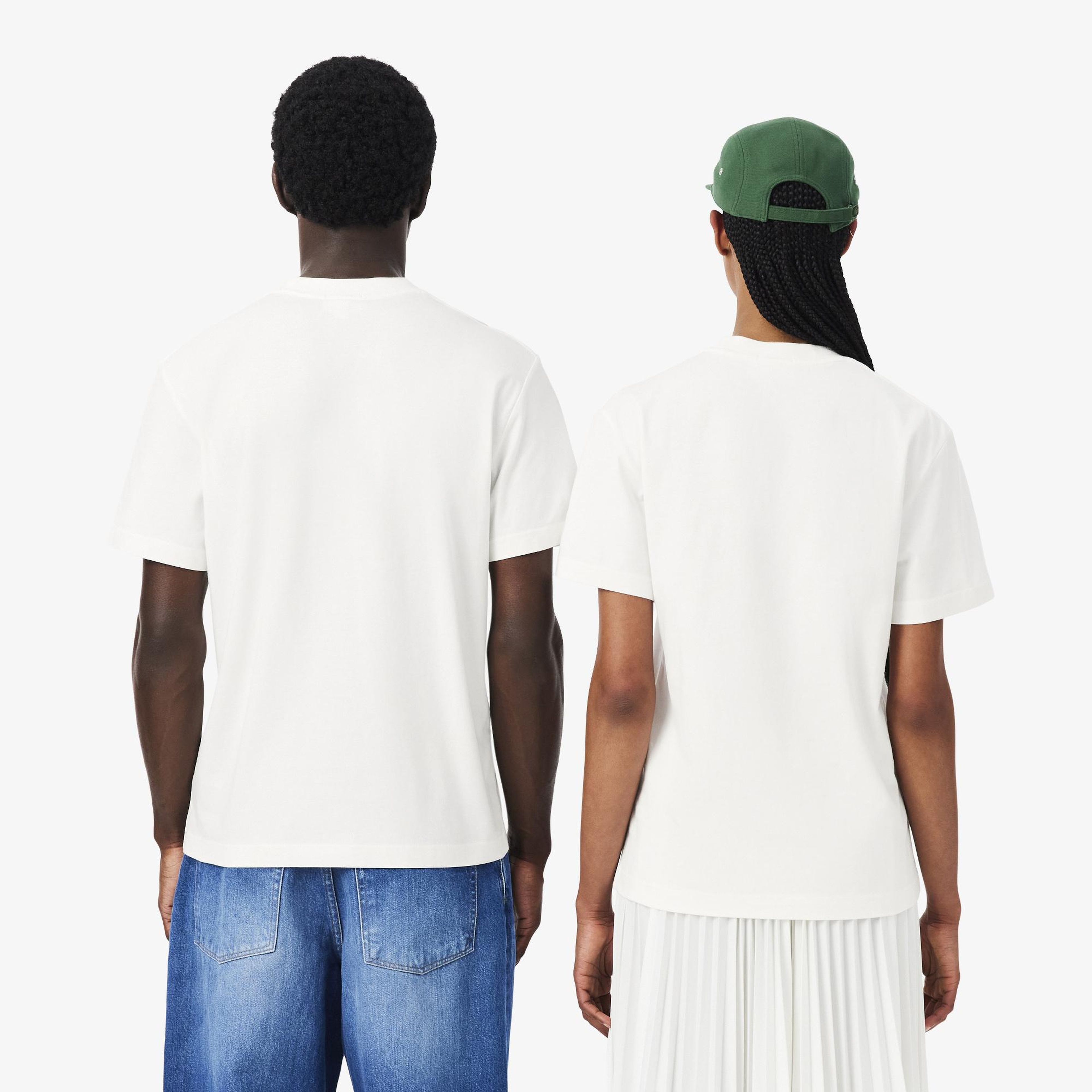 Unisex Classic Fit Bisiklet Yaka Baskılı Beyaz T-Shirt