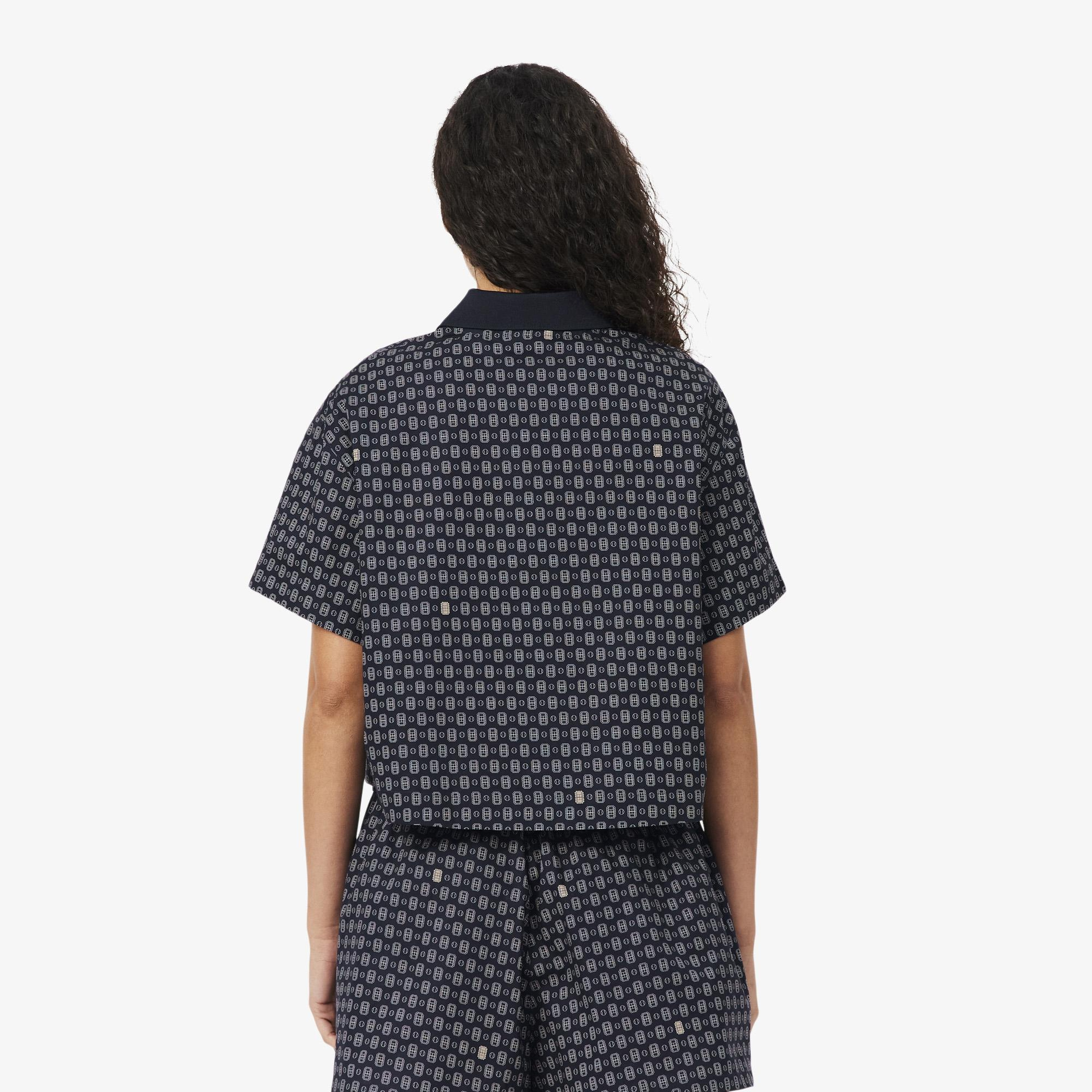 Kadın Oversize Fit Desenli Lacivert Polo