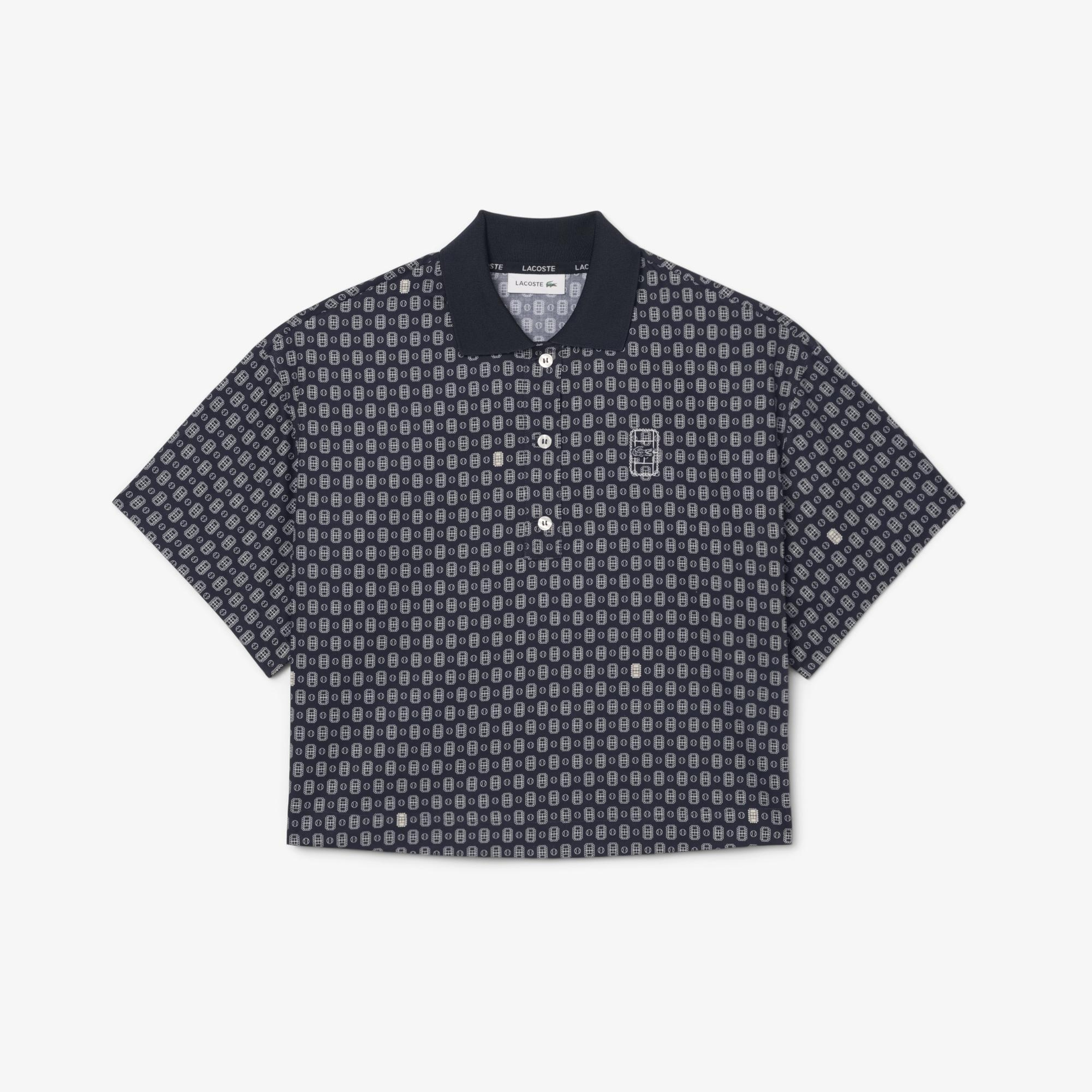 Kadın Oversize Fit Desenli Lacivert Polo