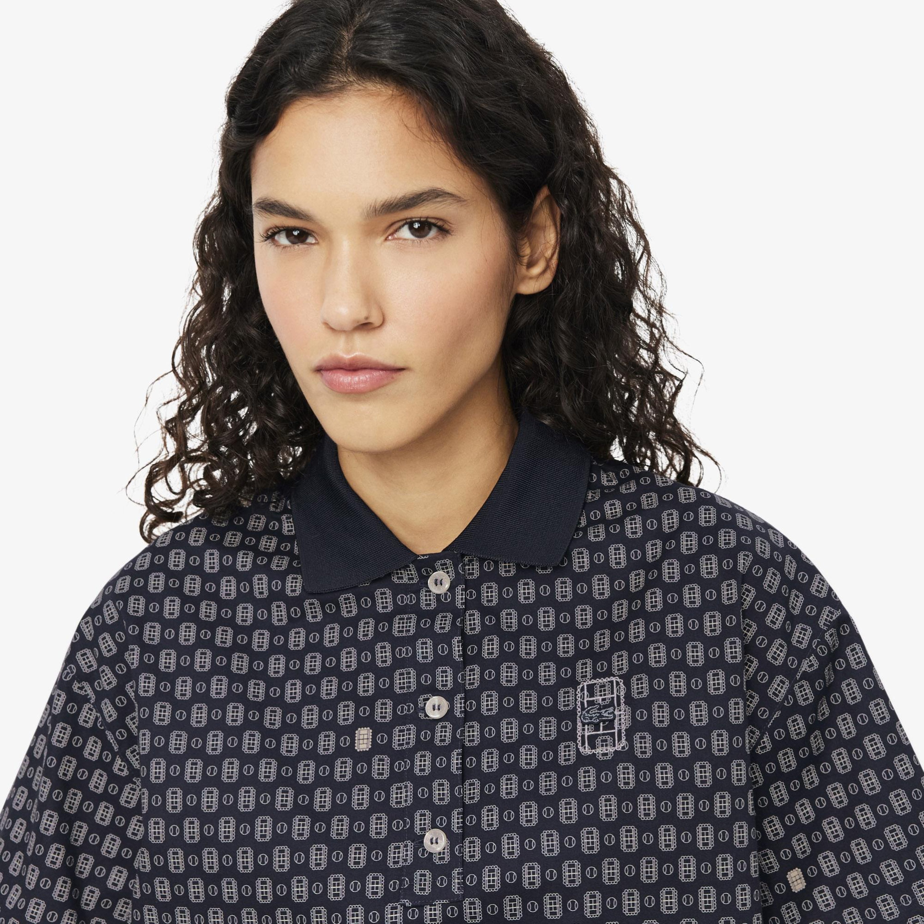 Kadın Oversize Fit Desenli Lacivert Polo