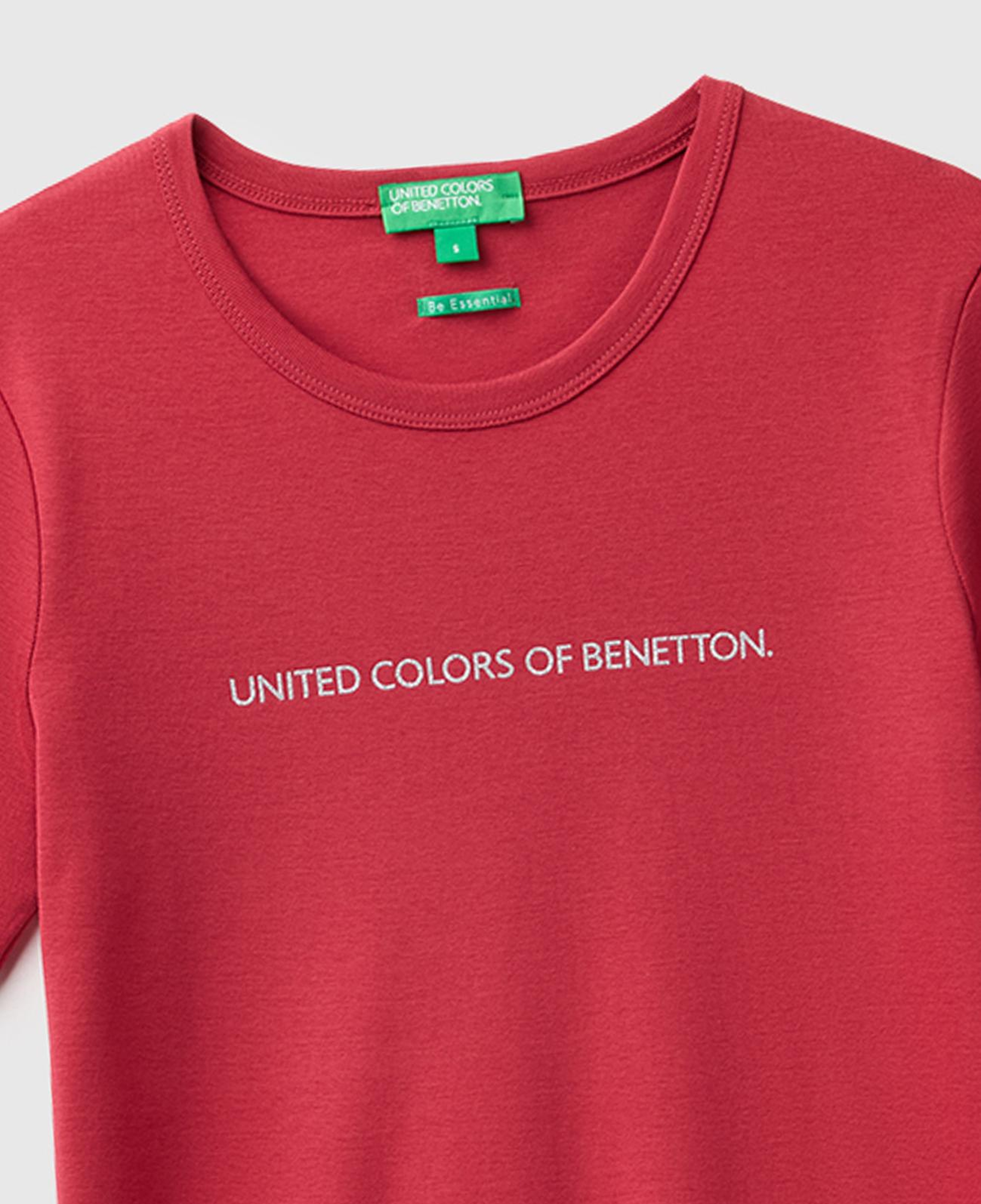 Kadın Bordo %100 Pamuk Logo Baskılı Bisiklet Yaka T-Shirt