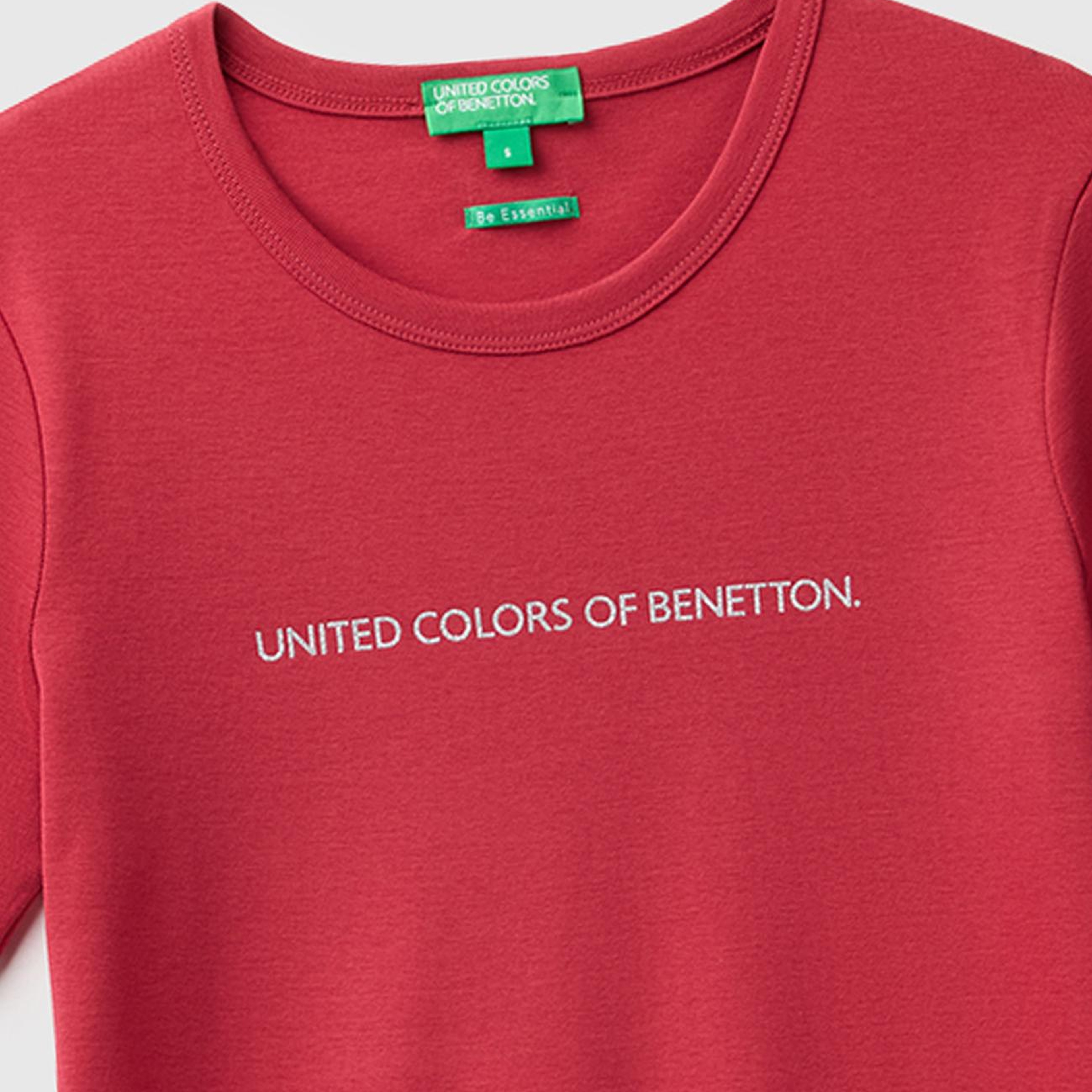 Kadın Bordo %100 Pamuk Logo Baskılı Bisiklet Yaka T-Shirt