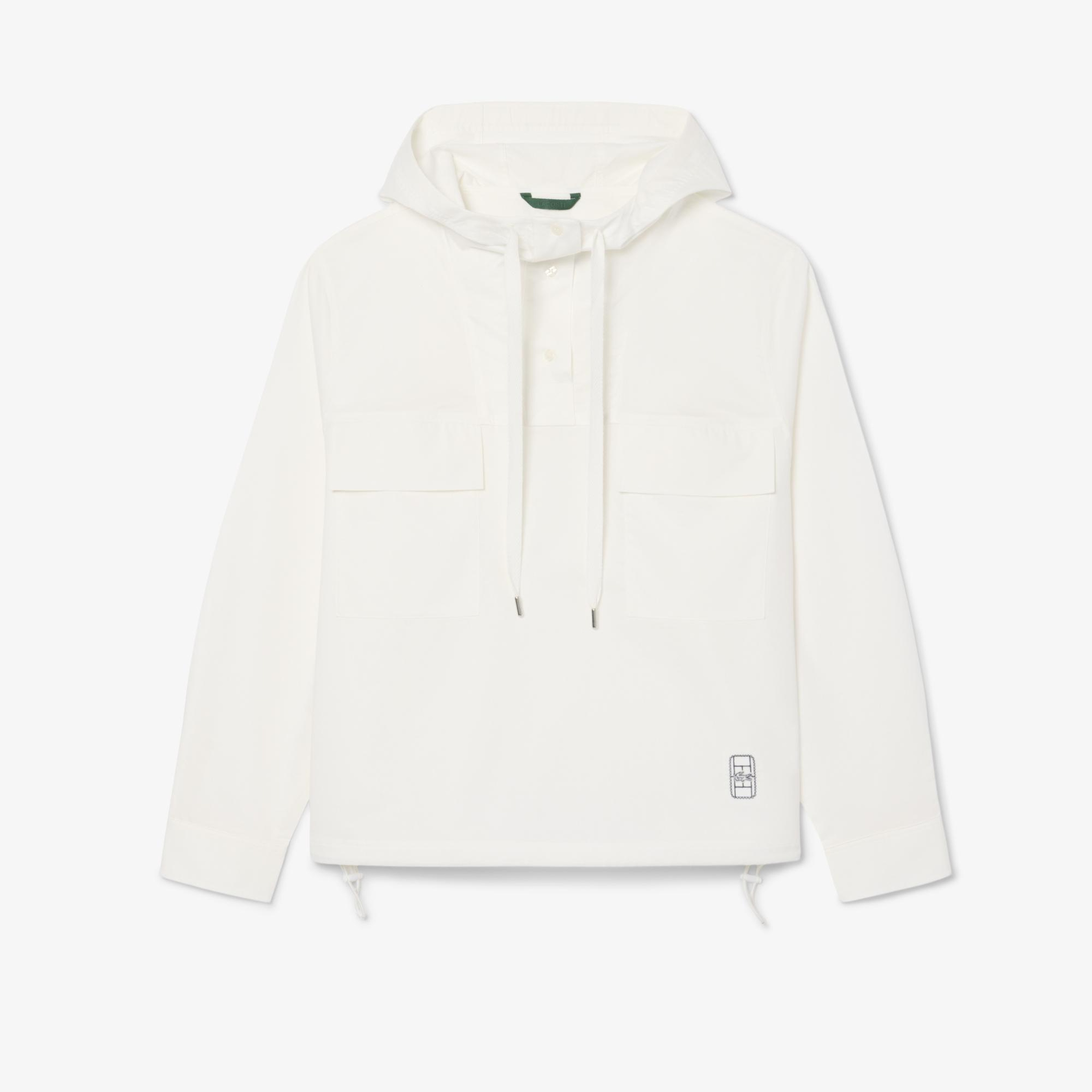 Kadın Oversize Fit Kapüşonlu Beyaz Yağmurluk